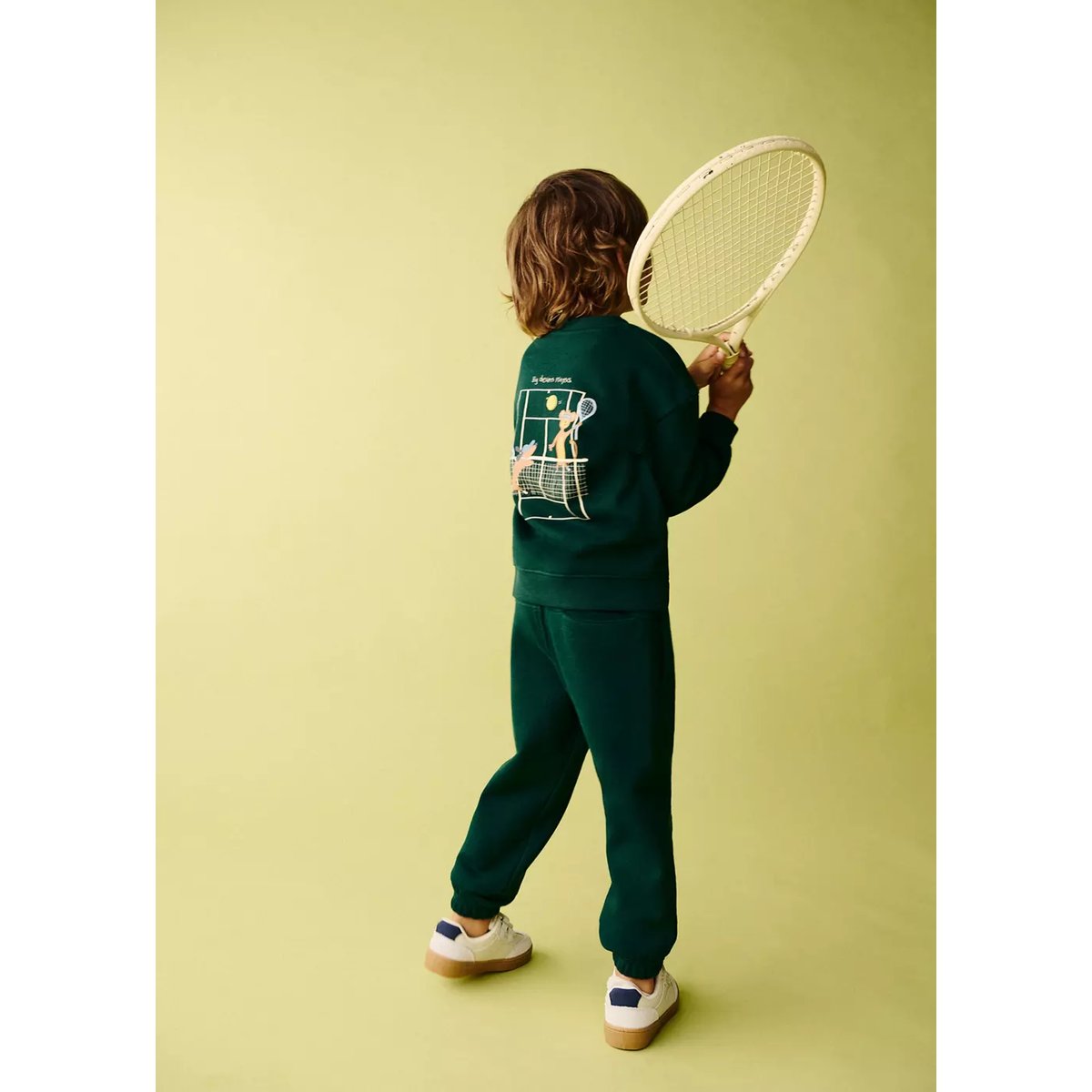 Sweat 100 % coton motif tennis vert foncé, MANGO BABY