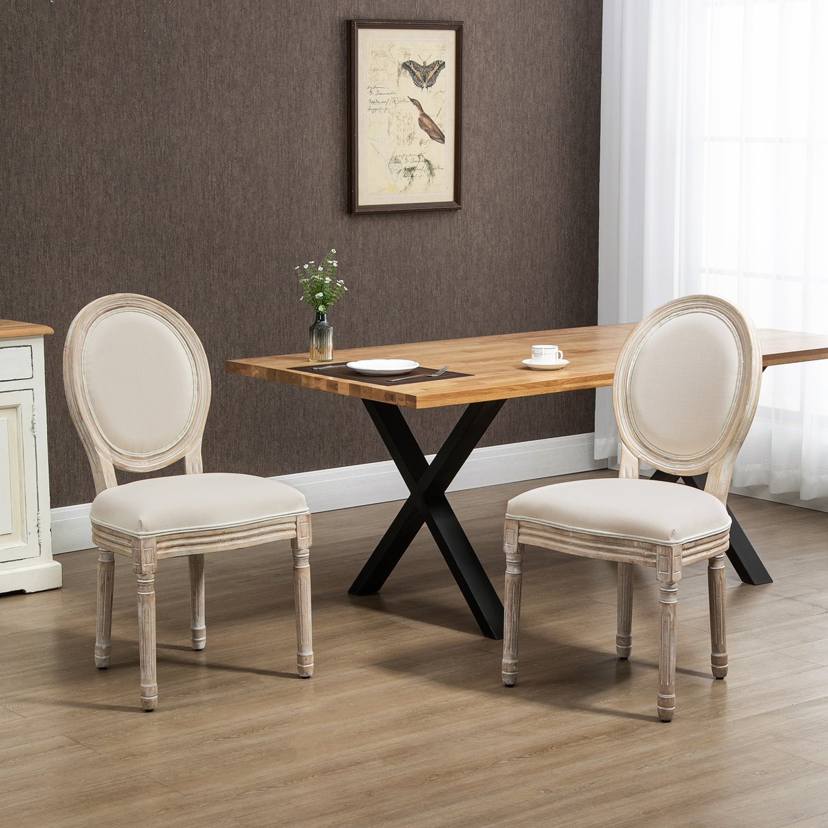 Chaise de salle à manger Bois de caoutchouc beige, bois clair, HOMCOM