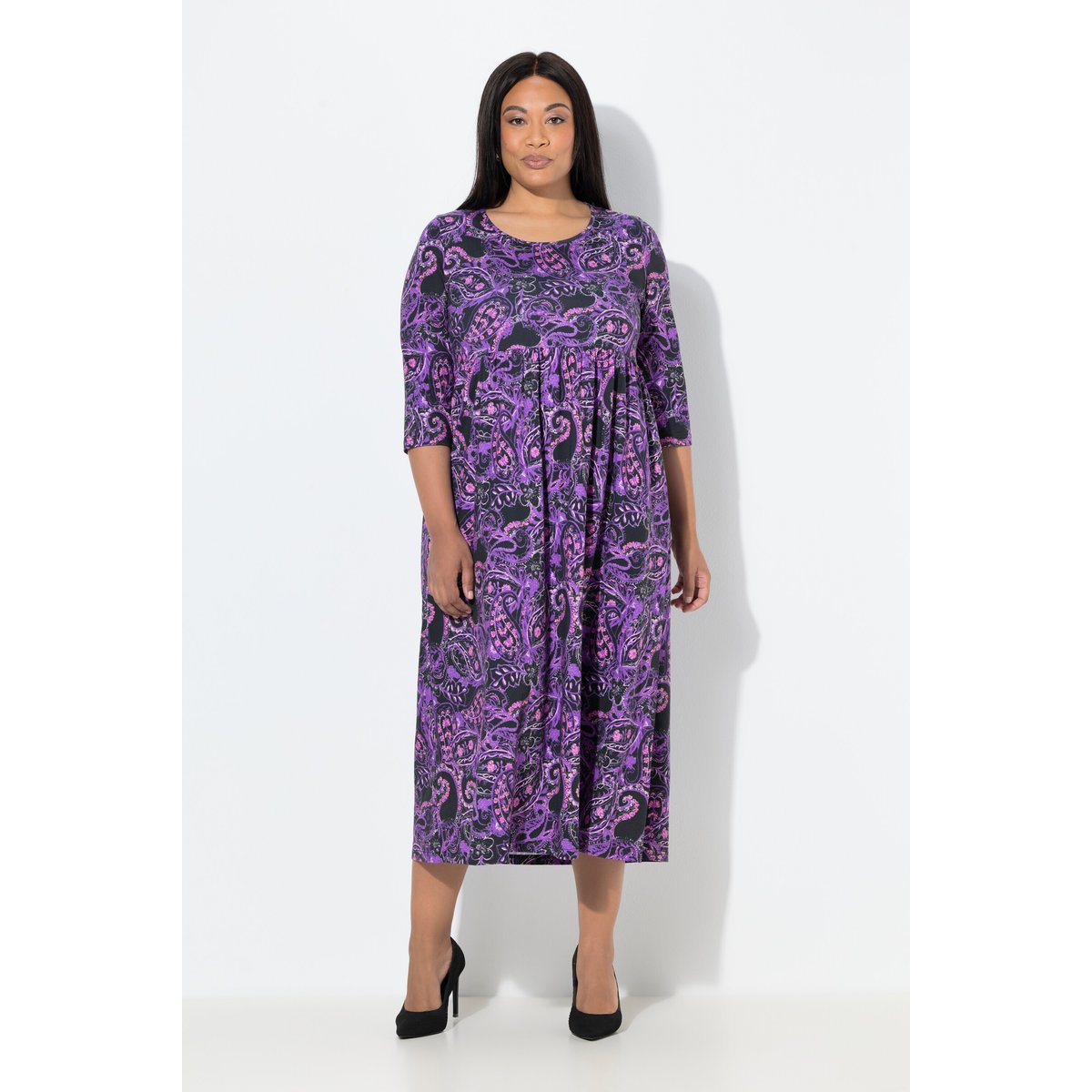 Robe maxi motif cachemire, poches noir, ULLA POPKEN