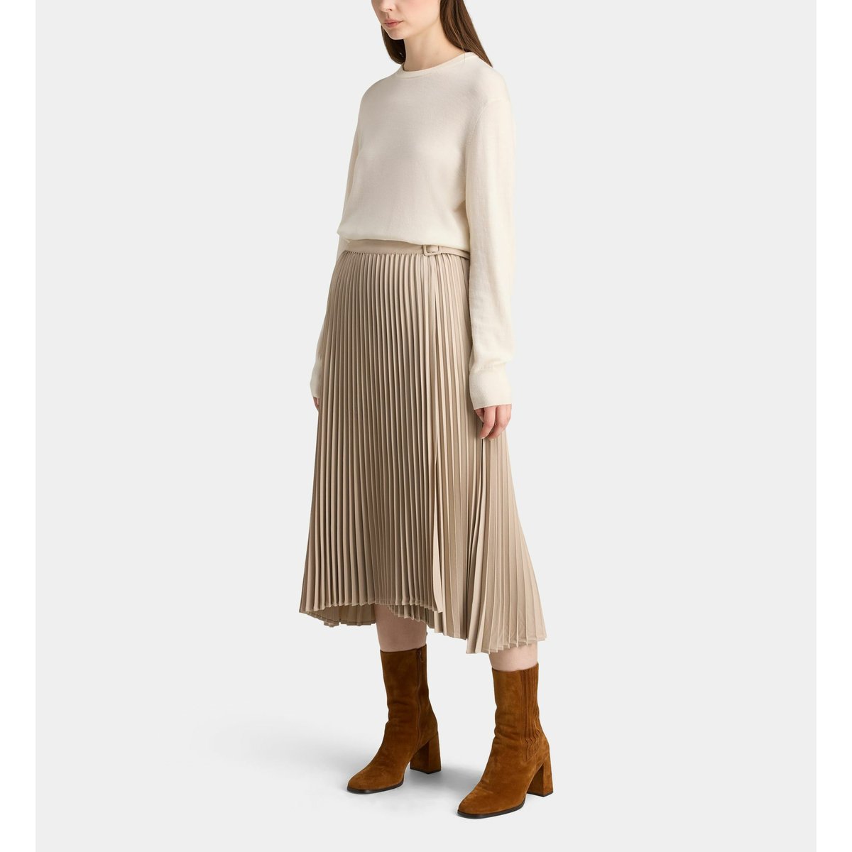 Jupe portefeuille rare plissée asymétrique beige clair, GALERIES LAFAYETTE