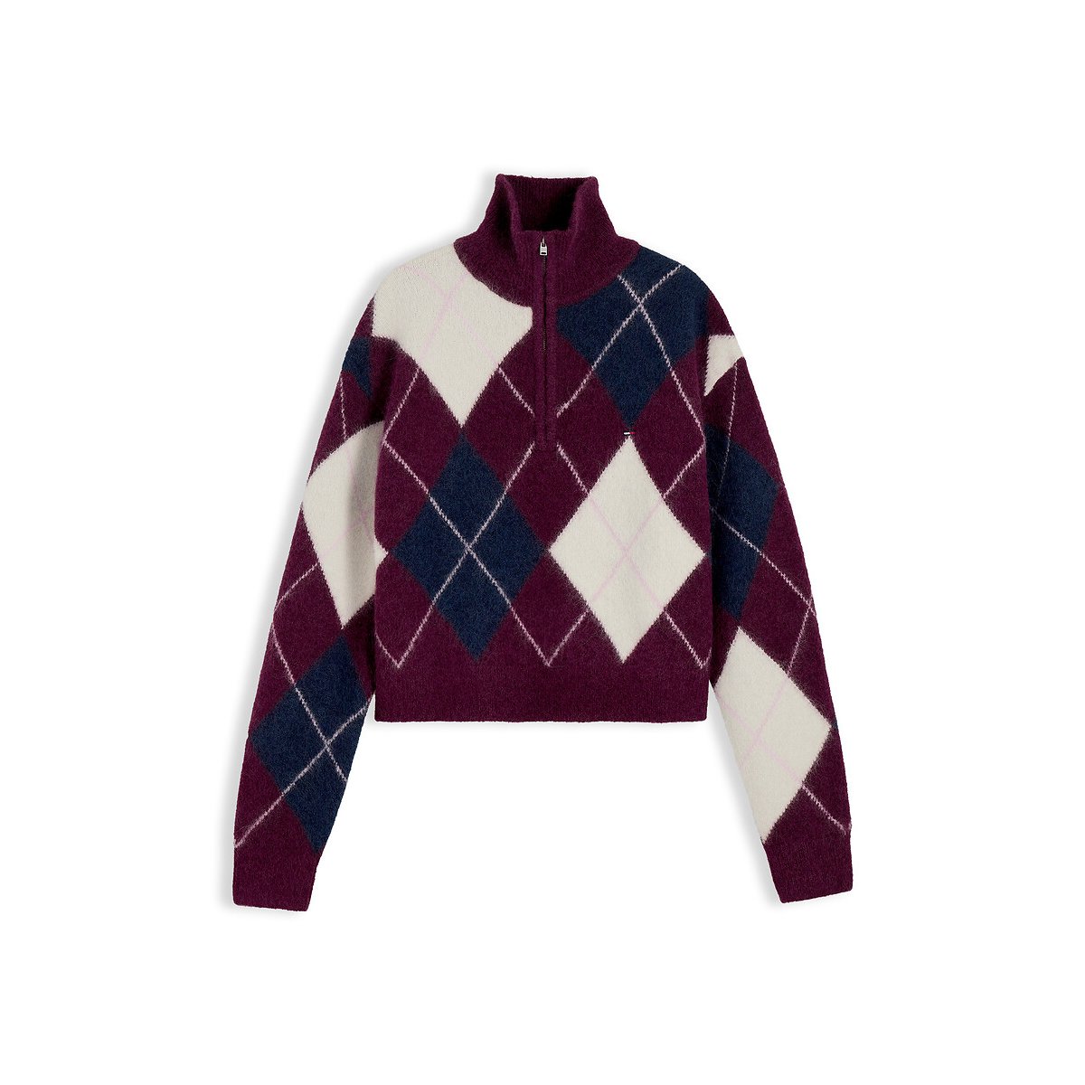 Pull jacquard col montant zippé bordeaux, TOMMY JEANS