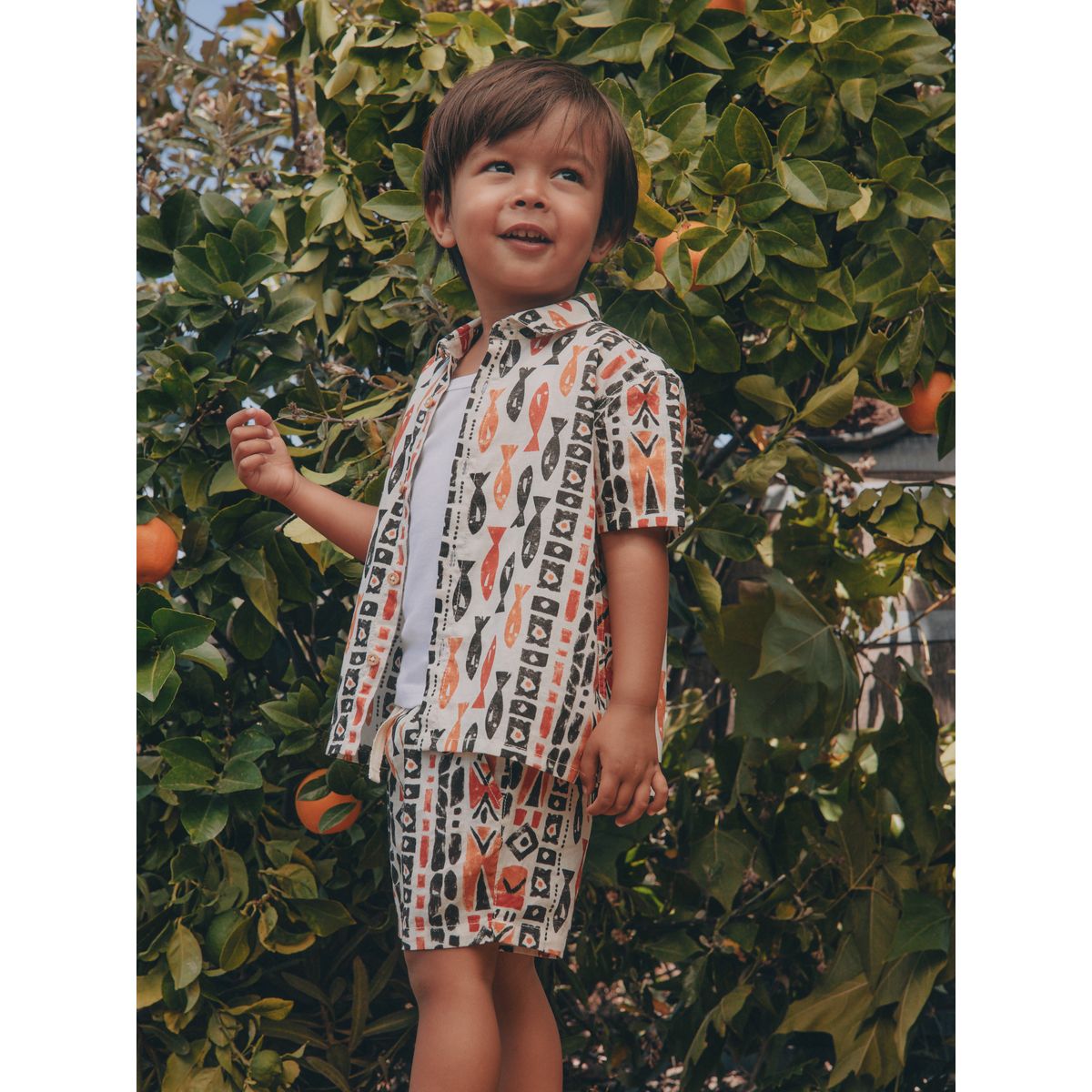 Chemise et short à imprimé intégral imprimé intégral écru à poissons, NEXT