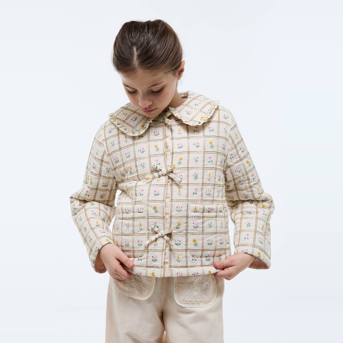 Veste imprimée à petits noeuds en coton amaretti, MONOPRIX