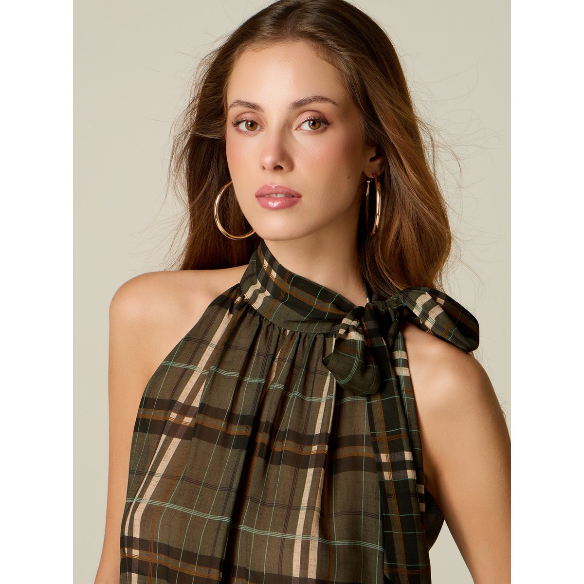 Top à motifs avec encolure américaine verde militare, OLTRE