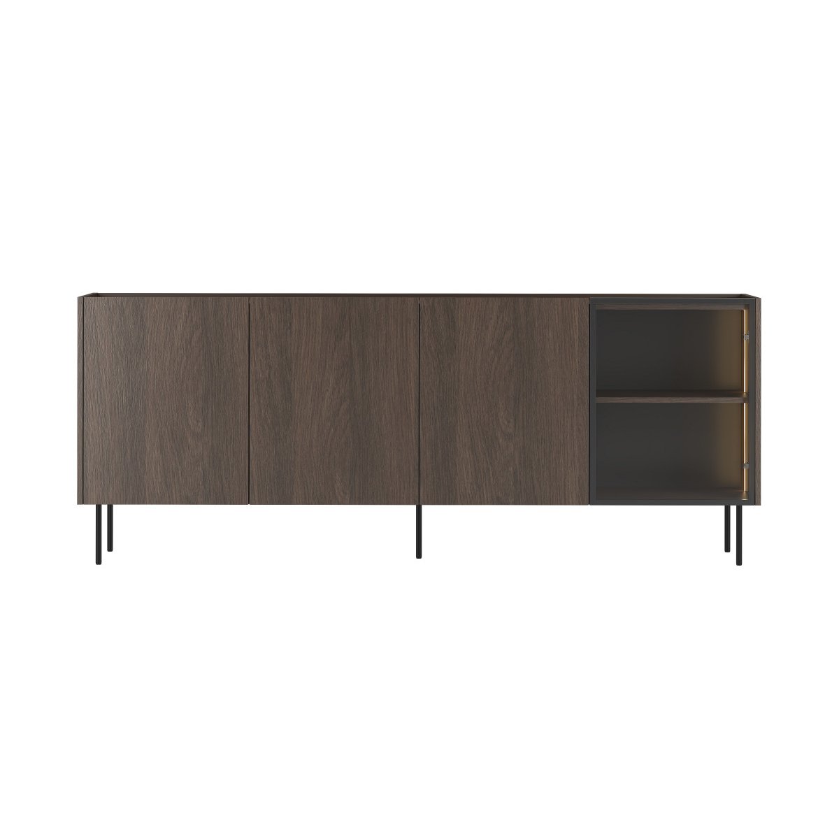 Buffet bas en  4 portes 220 cm, AURORA noir et noyer, BOBOCHIC