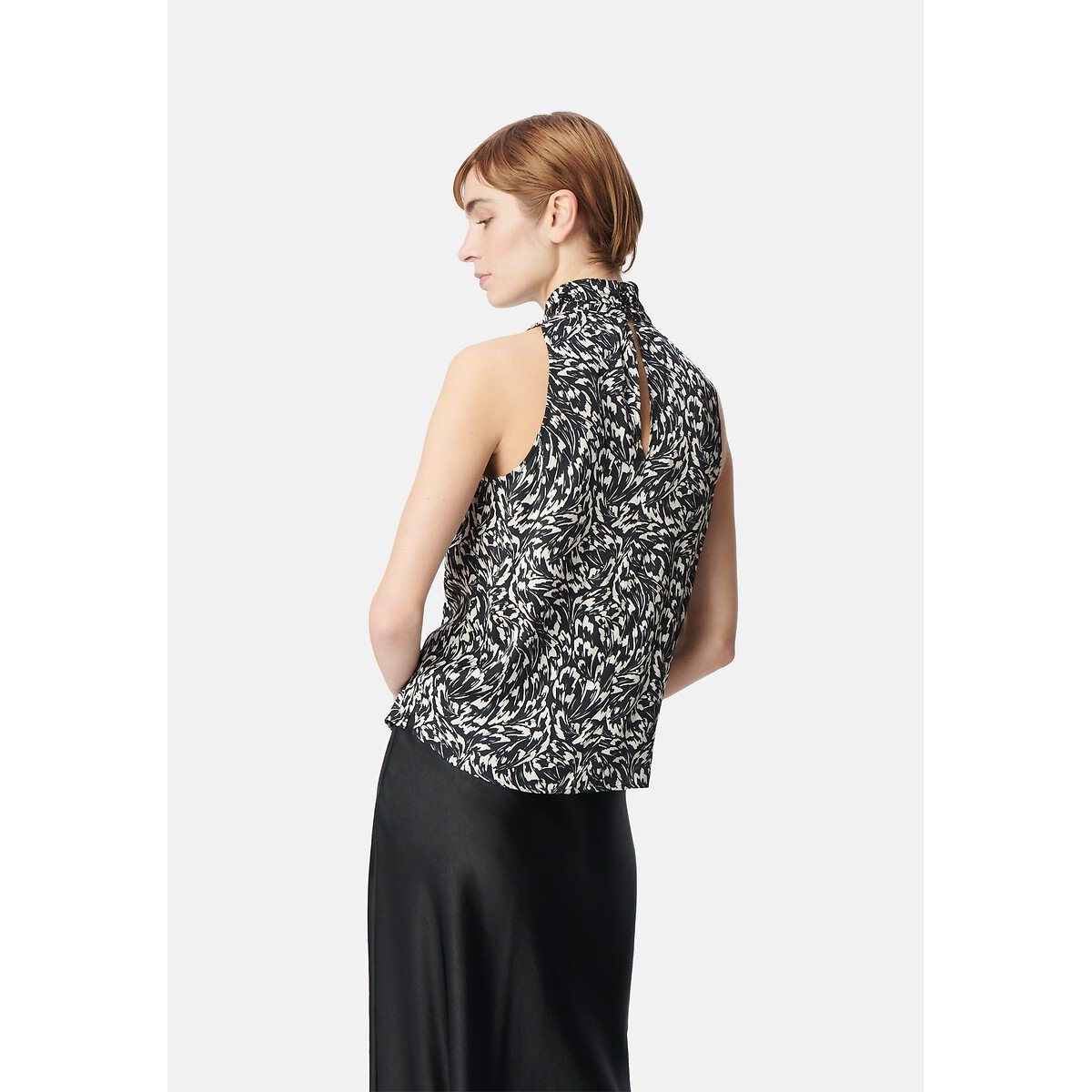 Sleeveless Blouse with High Neck, Graphic Print black, IKKS