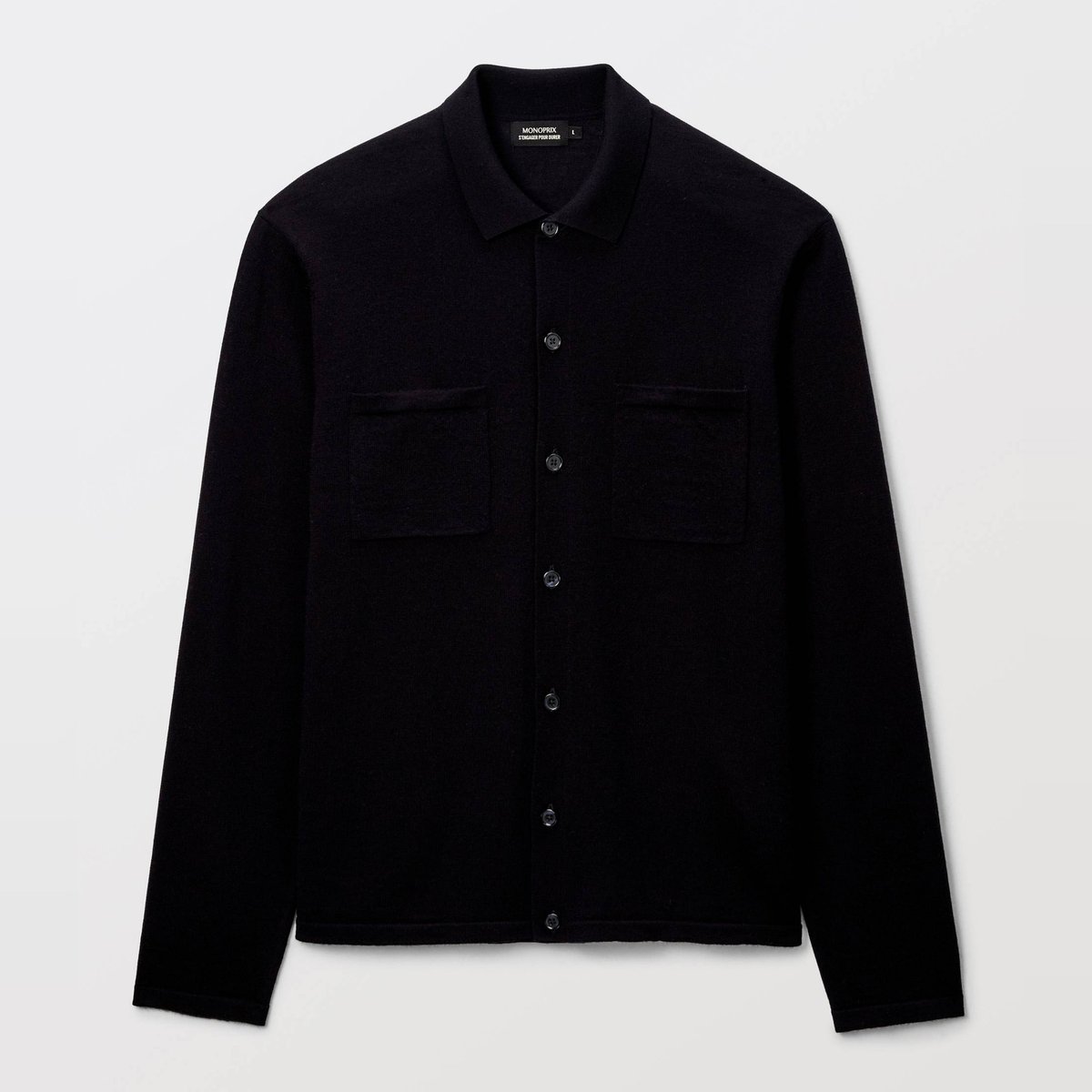 Gilet col polo en laine mérinos marine, MONOPRIX
