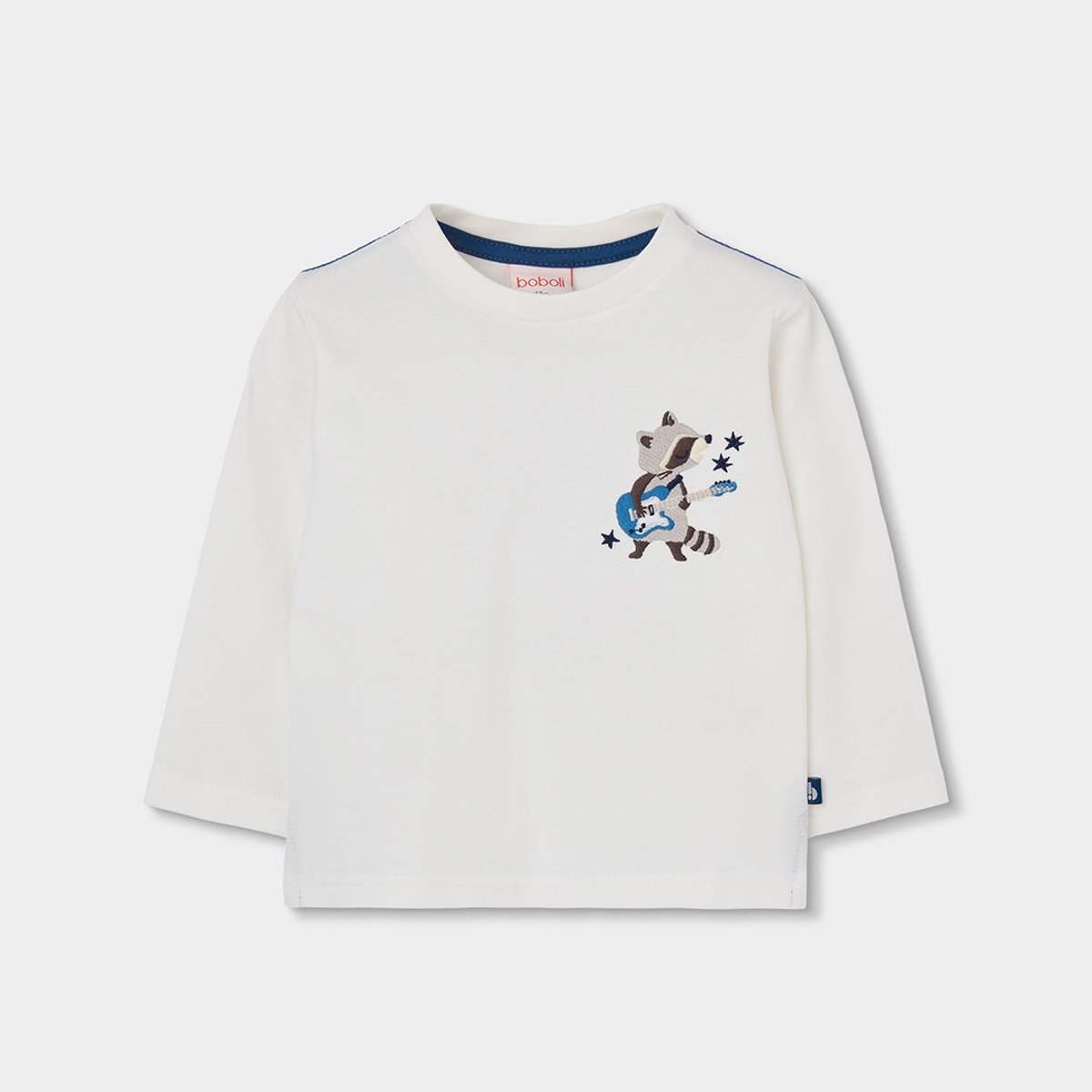 T-shirt garçon maille imprimé raton laveur blanc, BOBOLI