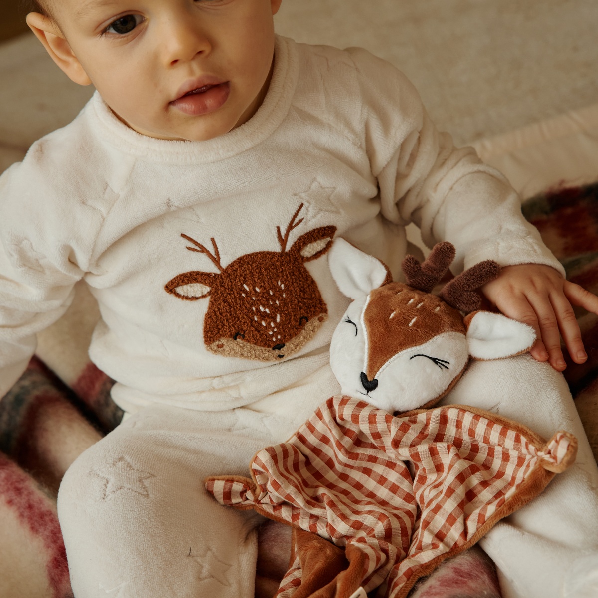Pyjama bébé en velours Oslo ecru, PETIT BEGUIN