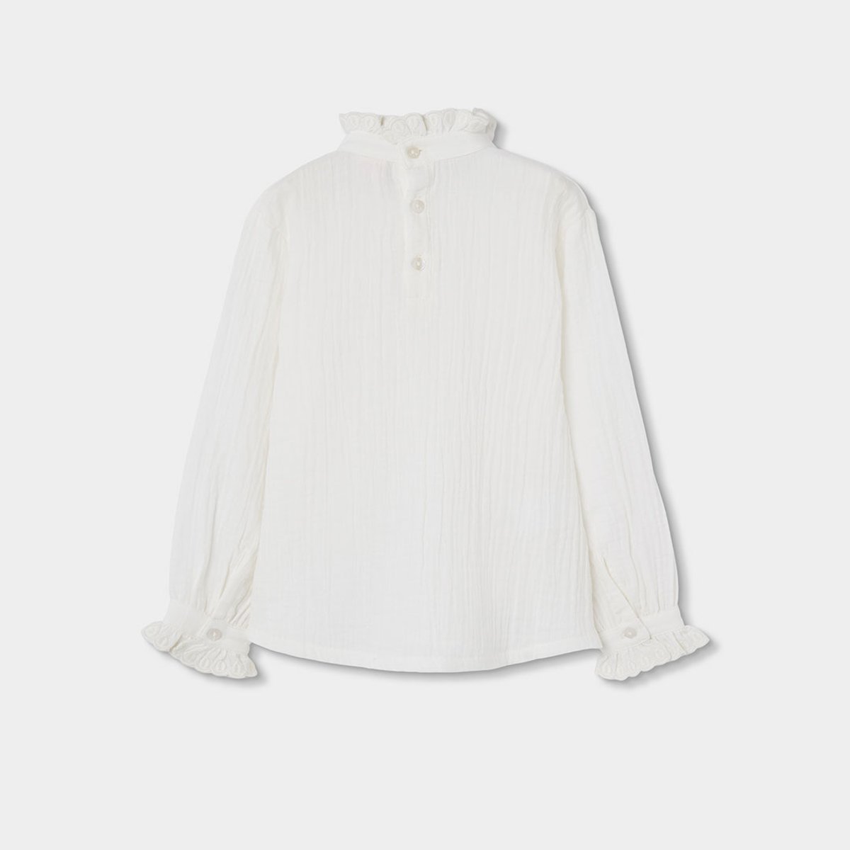 Blouse en mousseline avec volants et col froncé blanc, BOBOLI