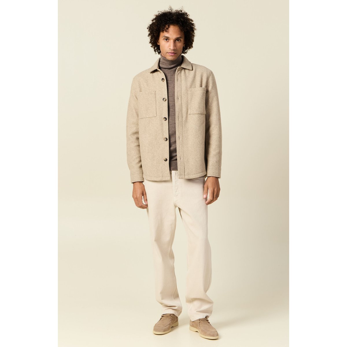 Surchemise boutonnée beige, BONOBO