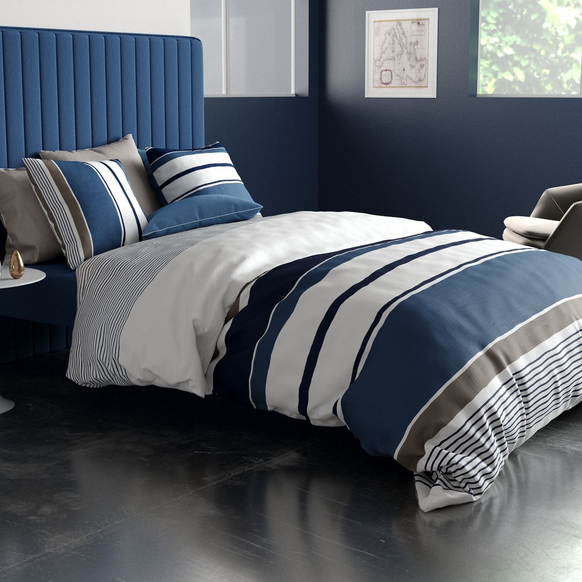 Parure de lit - Housse de couette coton 57 fils bleu, EDEN