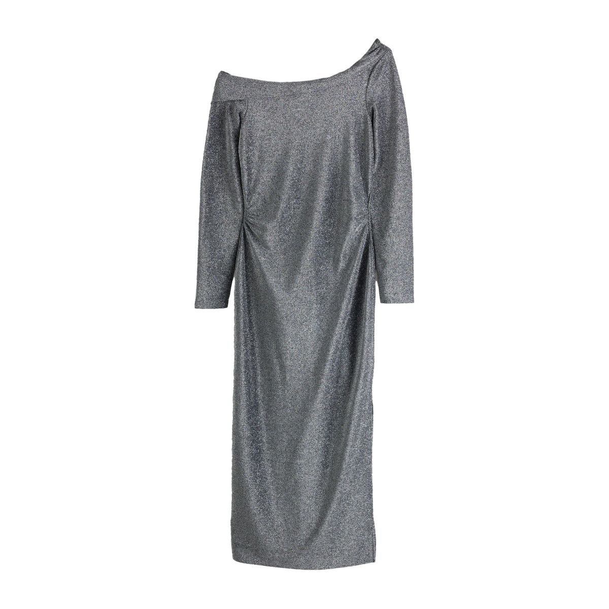 Robe bardot mi-longue à manches longues argent, NEXT