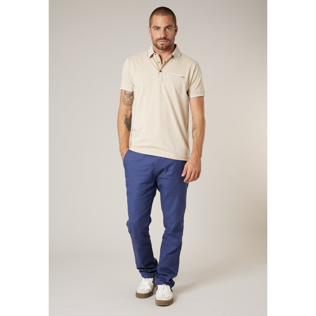Polo homme en jersey de coton EAGLE light beige, DEELUXE