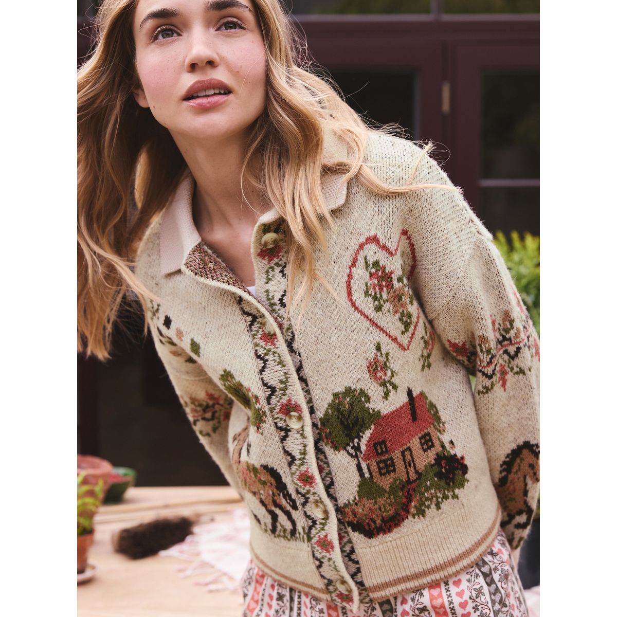 Cardigan en tricot cheval rose/crème, NEXT