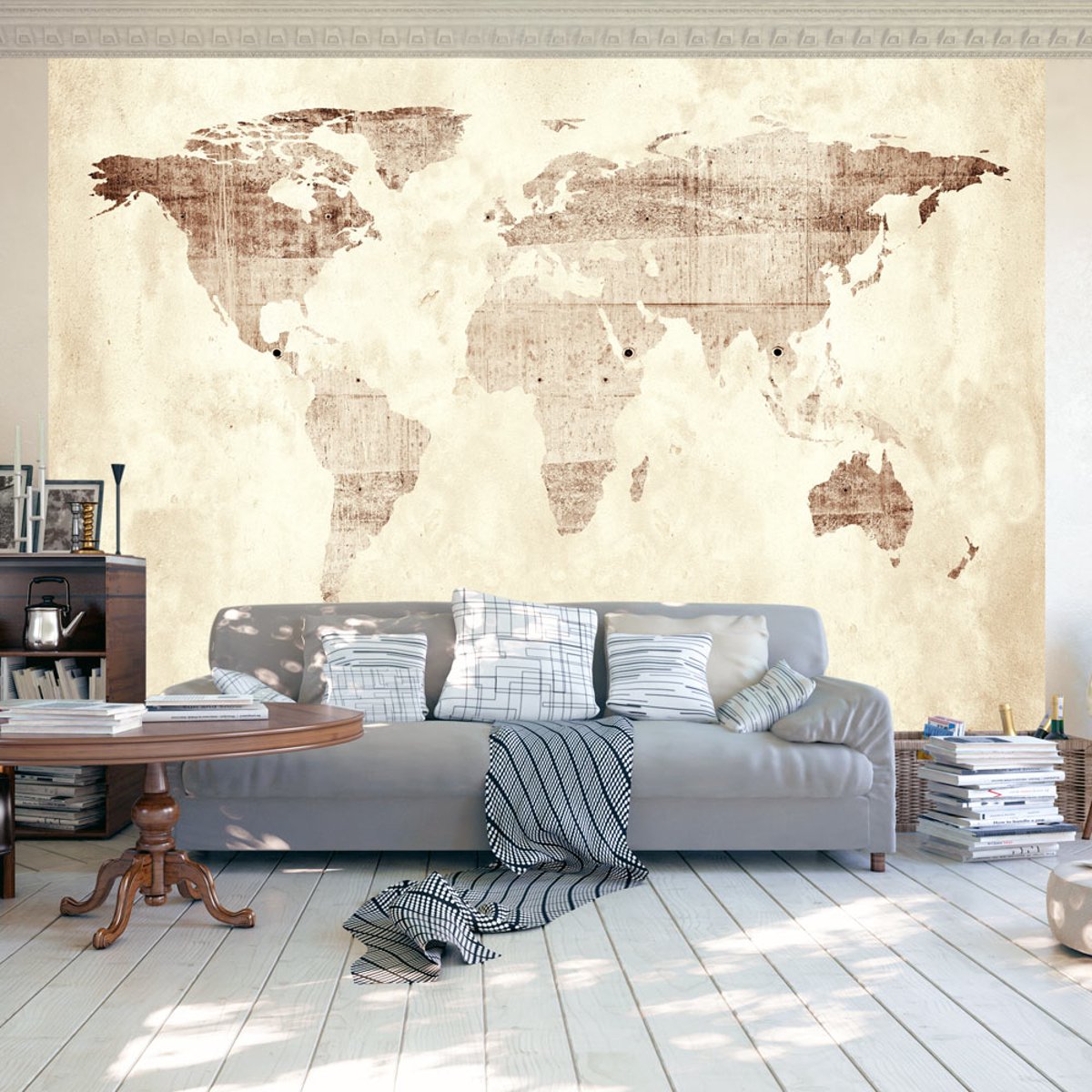 Papier peint intissé panoramique Carte du monde Precious map beige, EDEN
