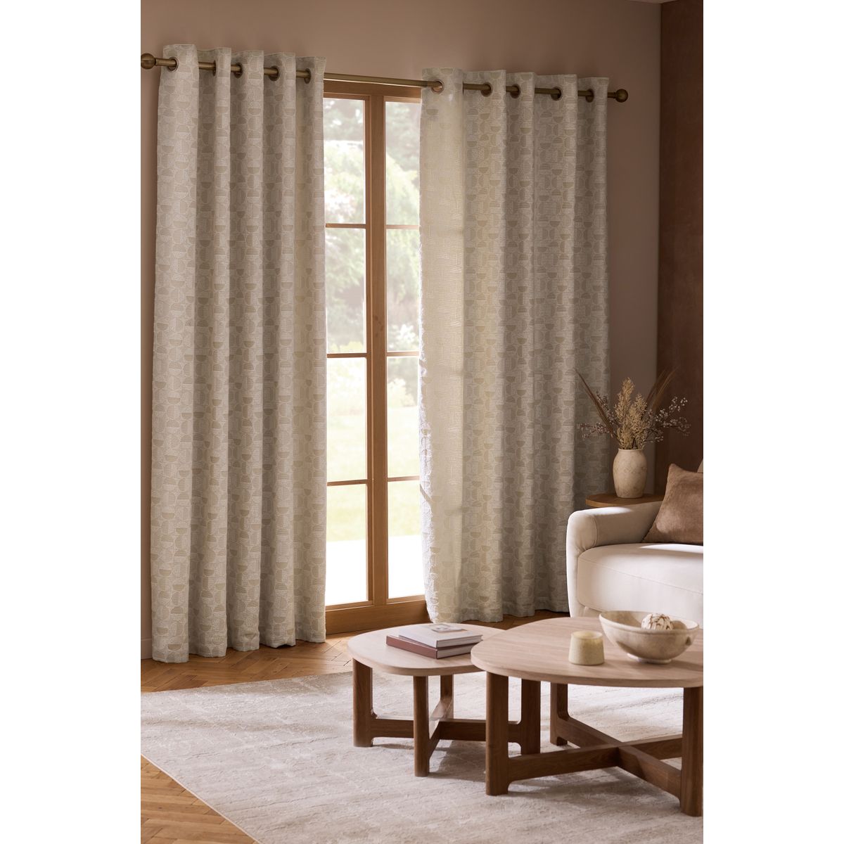 Rideaux confortables à œillets en jacquard naturel, NEXT