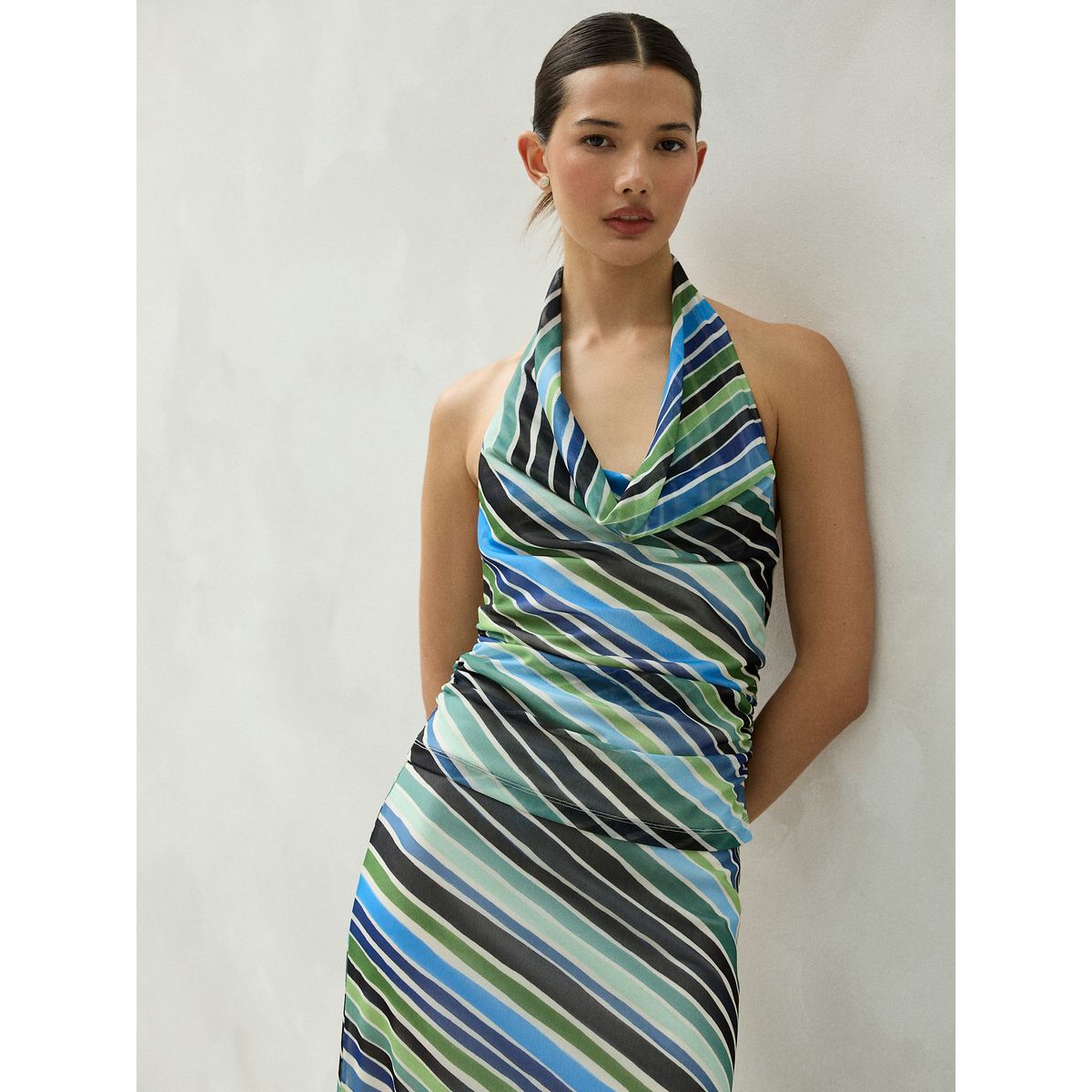 Haut dos nu sans manches en mesh rayure bleu/vert, NEXT