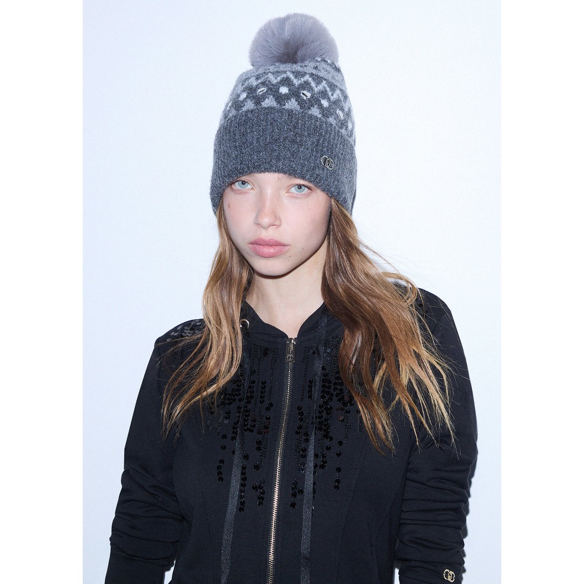 Chapeau jacquard avec clous anthracite, LIU JO