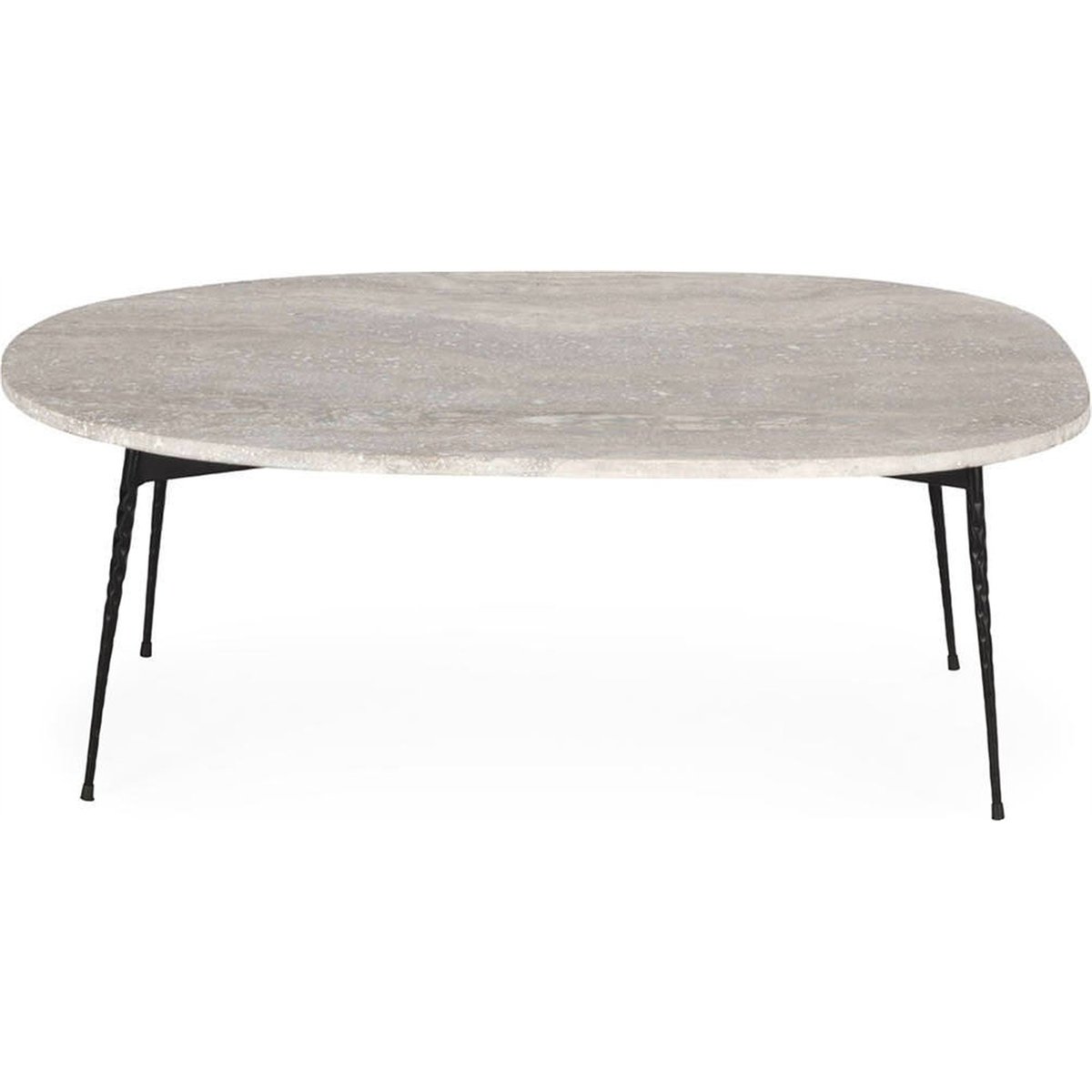 Table basse marbre travertin et métal gris et noir mat, RECOLLECTION