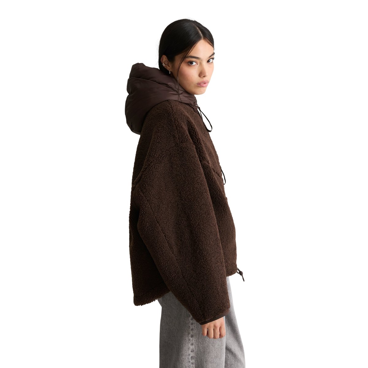 Veste en peluche coupe classique avec une capuche légèrement rembourrée marron, MARC O’POLO DENIM