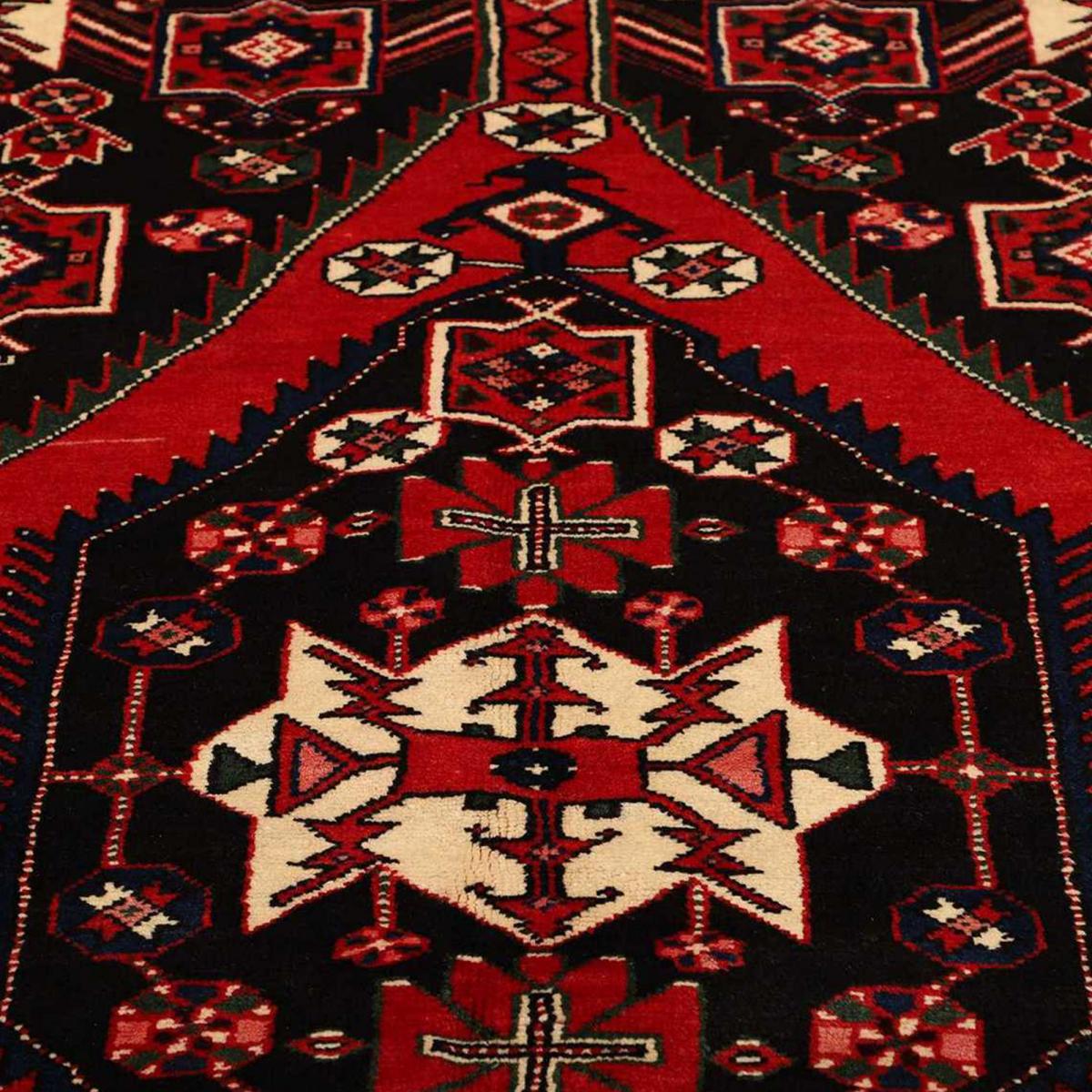 Tapis d'orient oriental, noué main en laine, HAMADAN 27 rouge, crème, noir, UN AMOUR DE TAPIS