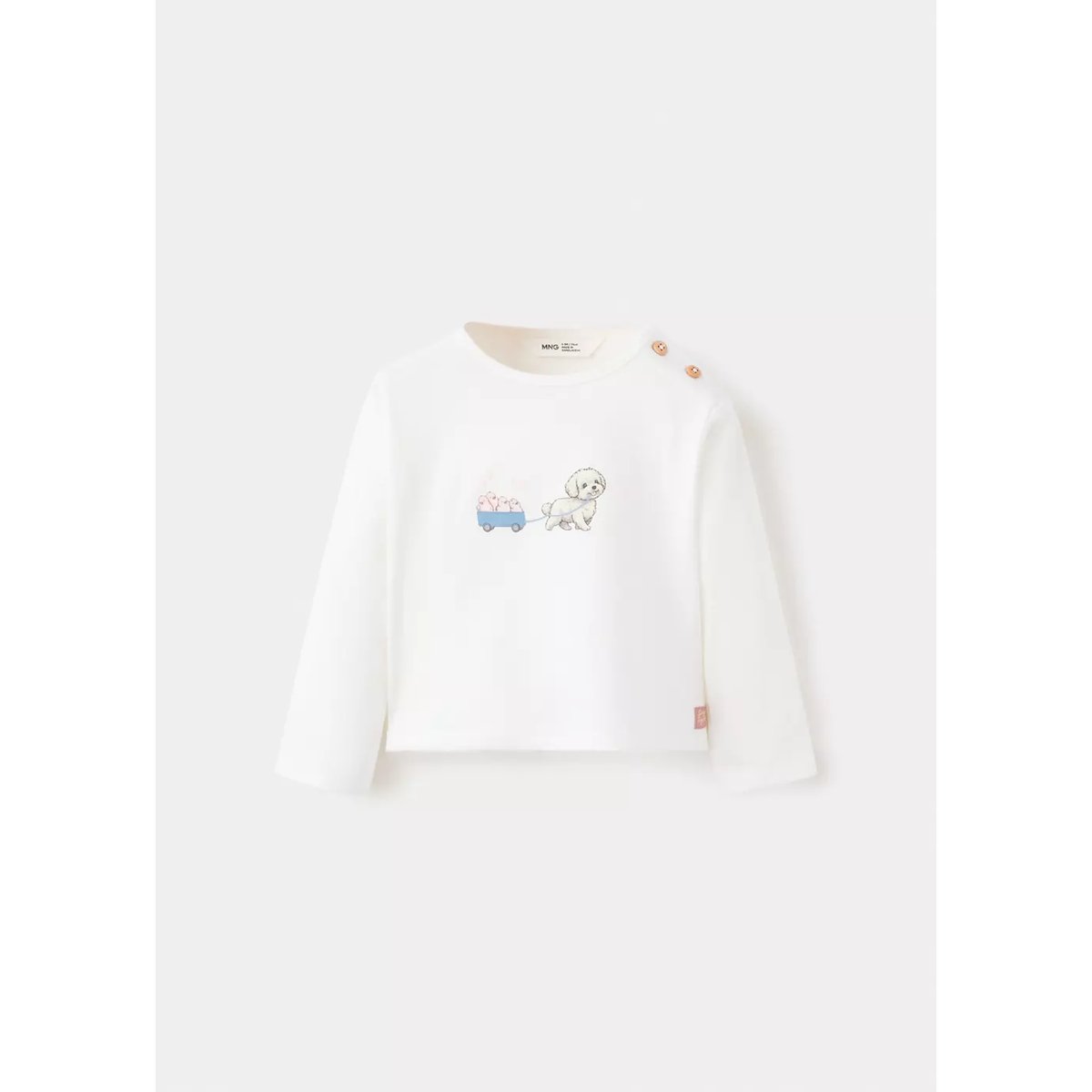T-shirt coton détail imprimé blanc cassé, MANGO BABY