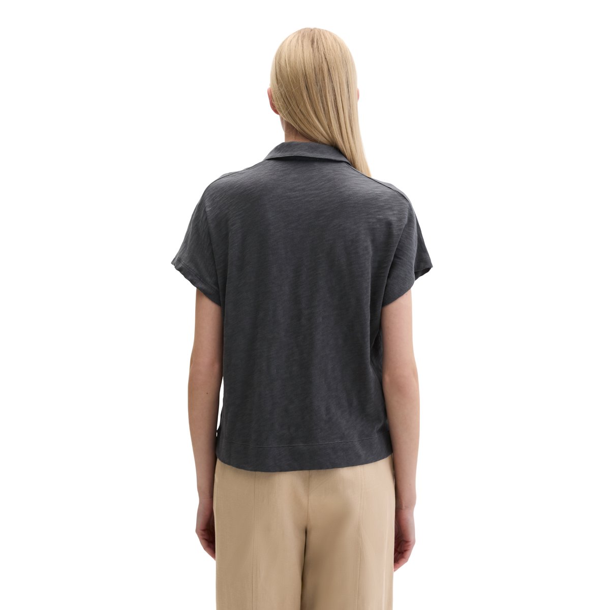 T-shirt style polo regular en jersey slub gris foncé, MARC O'POLO
