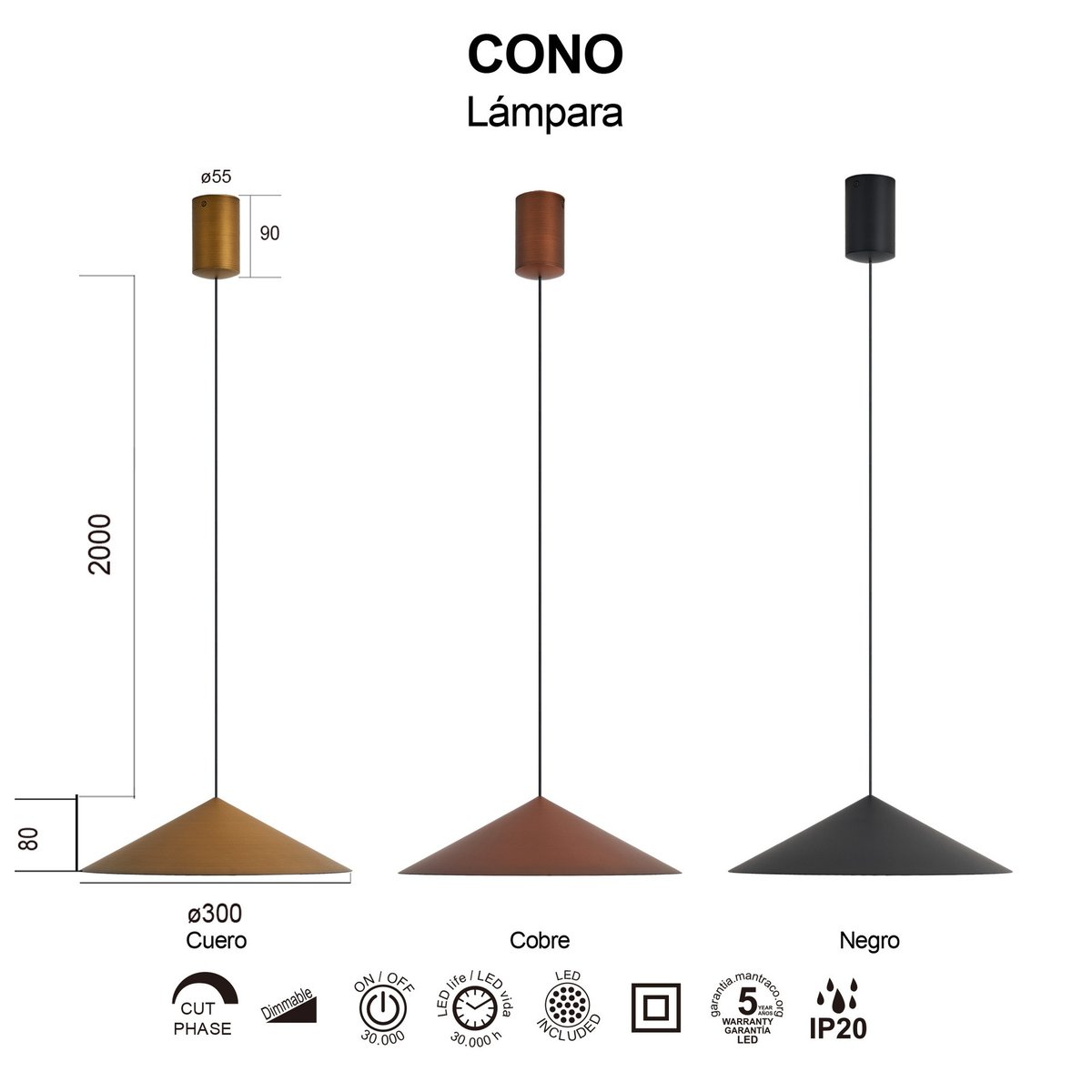 Suspension en aluminium vintage, D.30 cuivre, MANTRA