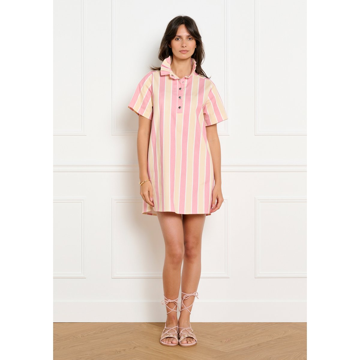 Robe chemise courte rayée jaune pastel, LOLALIZA