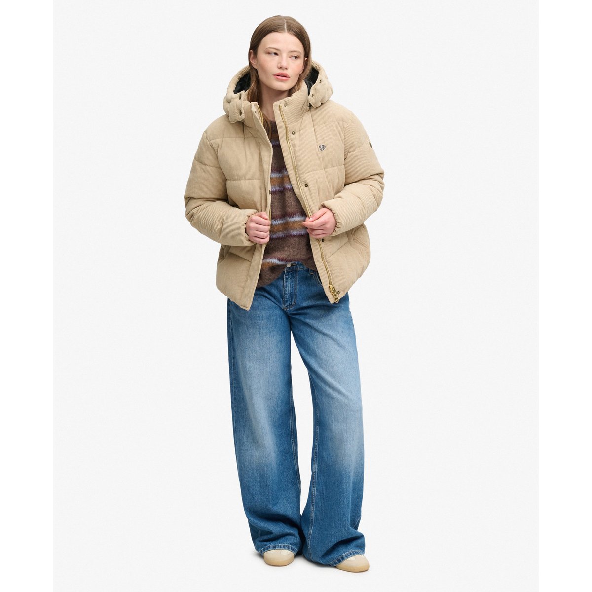 Doudoune à Capuche en Velours Premium brun encens, SUPERDRY