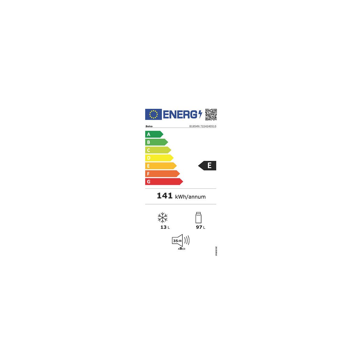 Réfrigérateur top encastrable B1854N 86cm intégrable, BEKO
