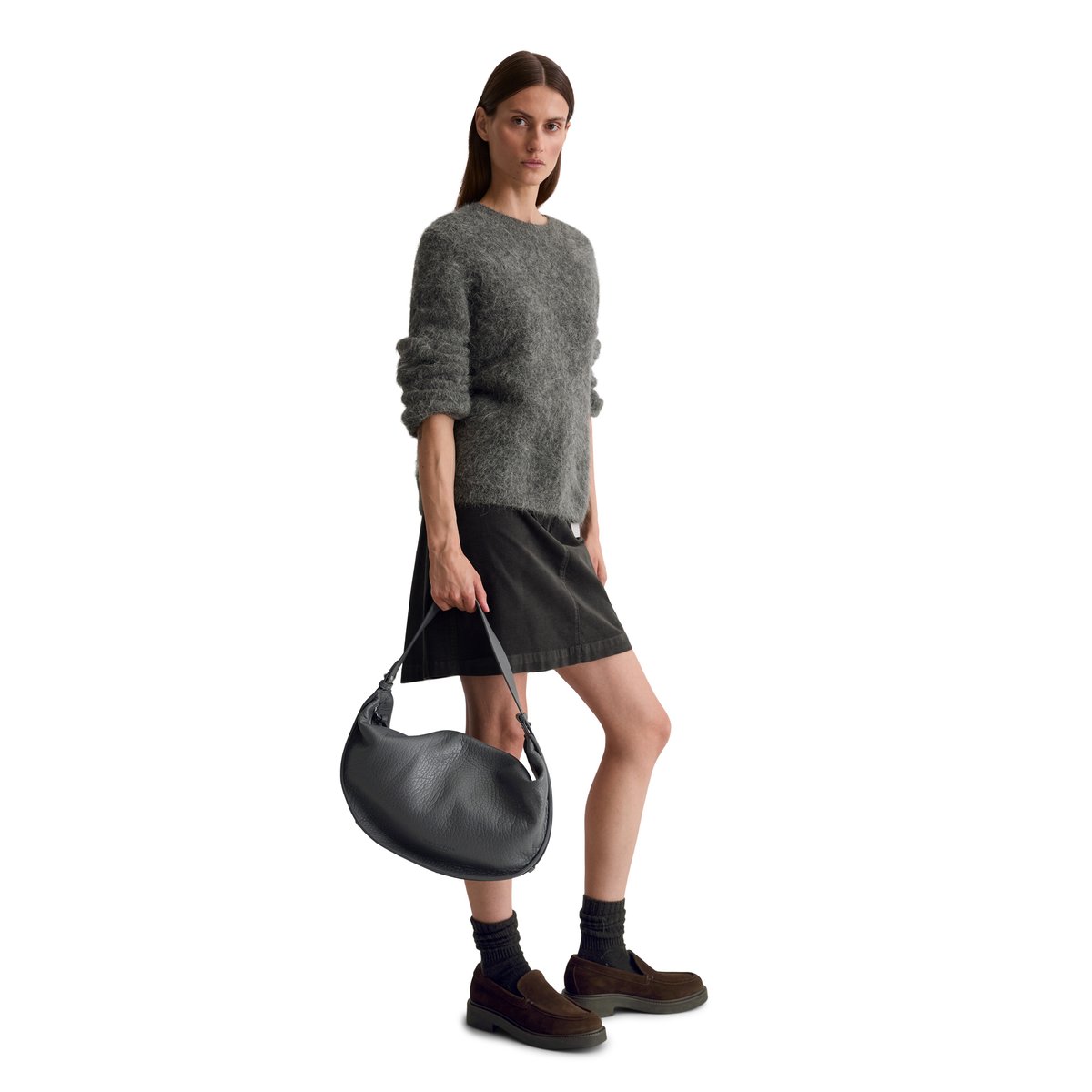 Hobo Bag moyen en slouchy shape avec fond fixe gris fonce, MARC O'POLO
