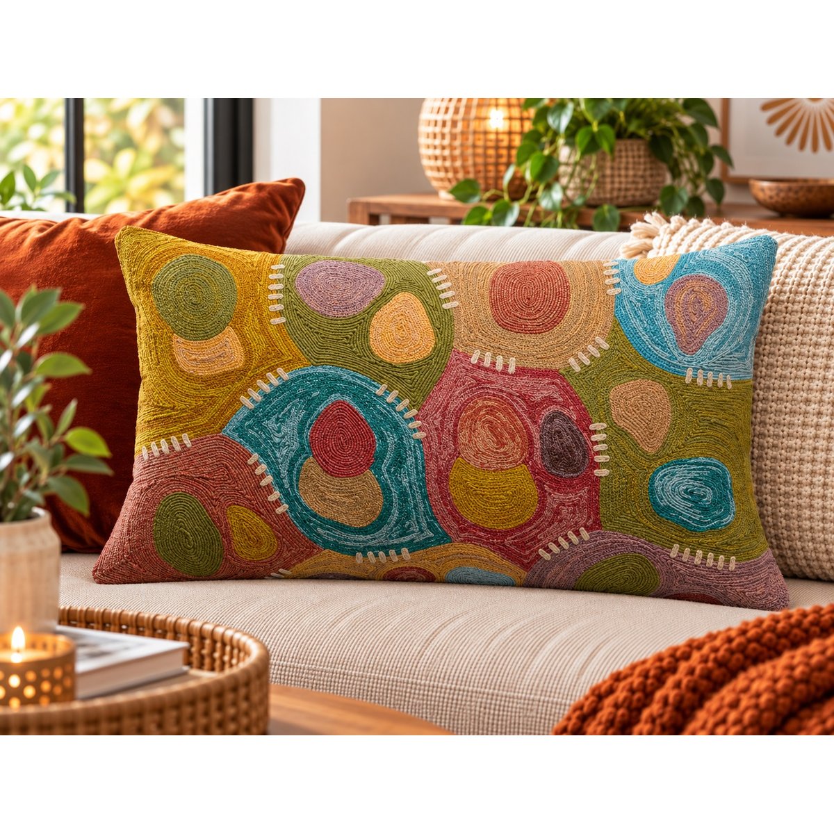 Coussin brodé Épure Solaire mineral, EDEN