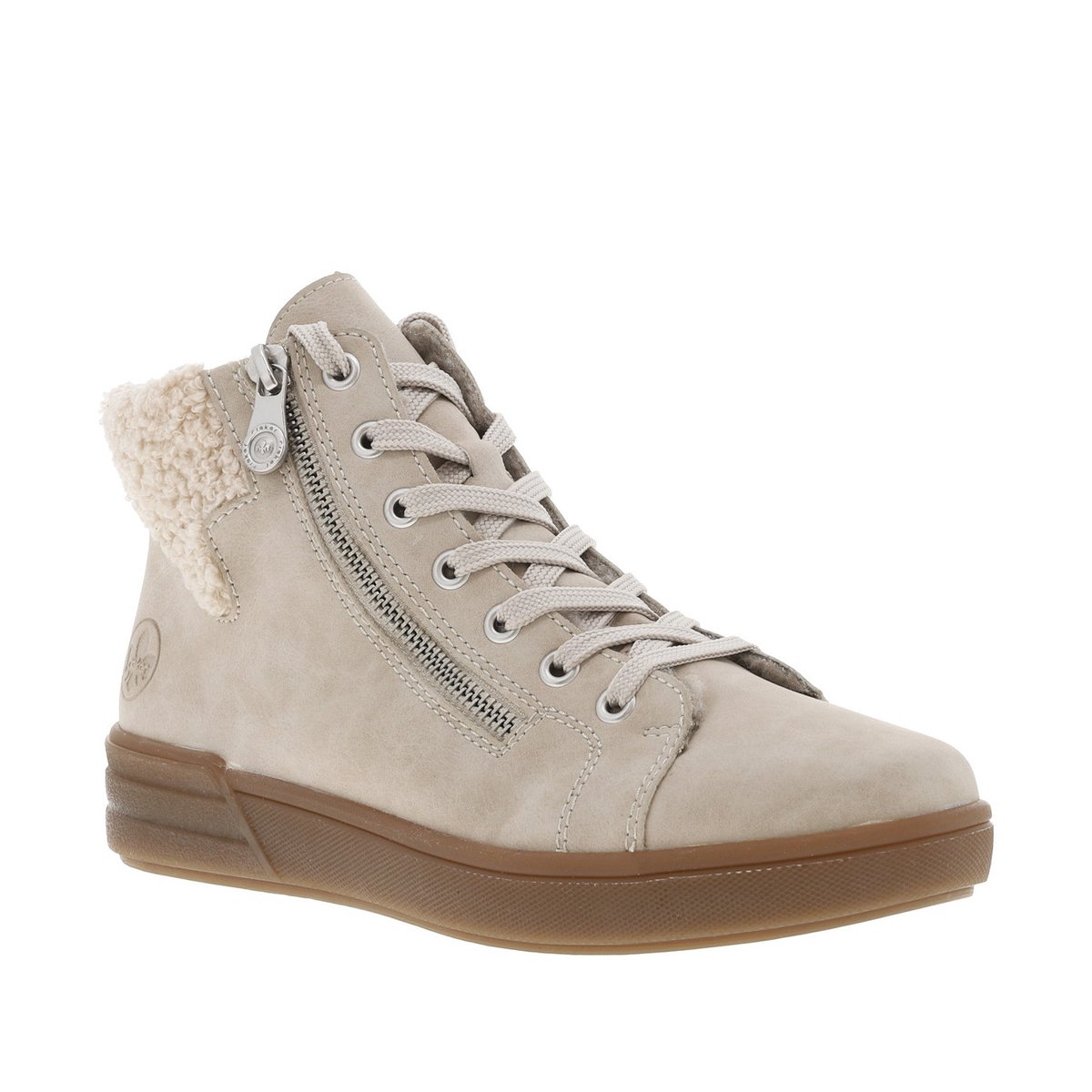 Bottines beiges à talon plat avec des lacets et un zip latéral beiges, RIEKER