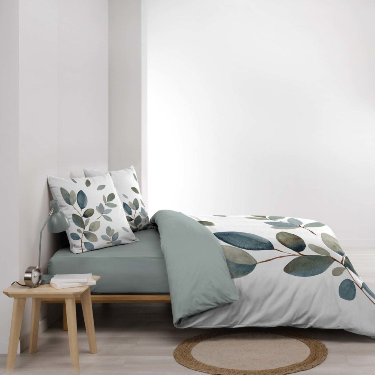 Housse de couette 2 personnes 100% coton + 2 taies d’oreiller vert, DECORATIE