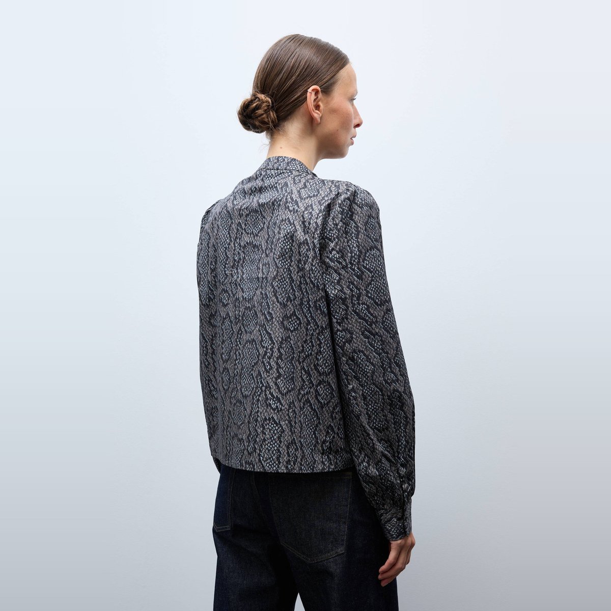 Blouse manches longue imprimée en coton BIO GOTS gris fonce anthracite, MONOPRIX