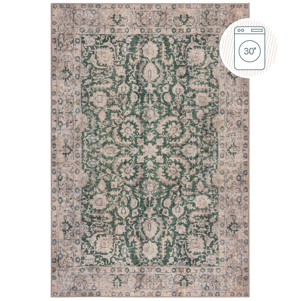 Tapis lavable BEAU FLORAL vert, FLAIR RUGS
