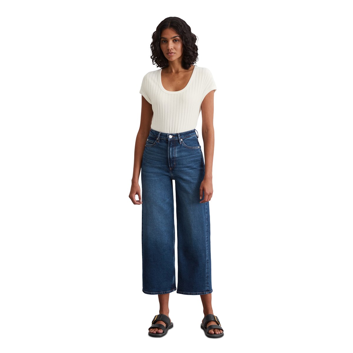 Jeans modèle Tolva large en coton organique mélangé stretch bleu foncé, MARC O'POLO