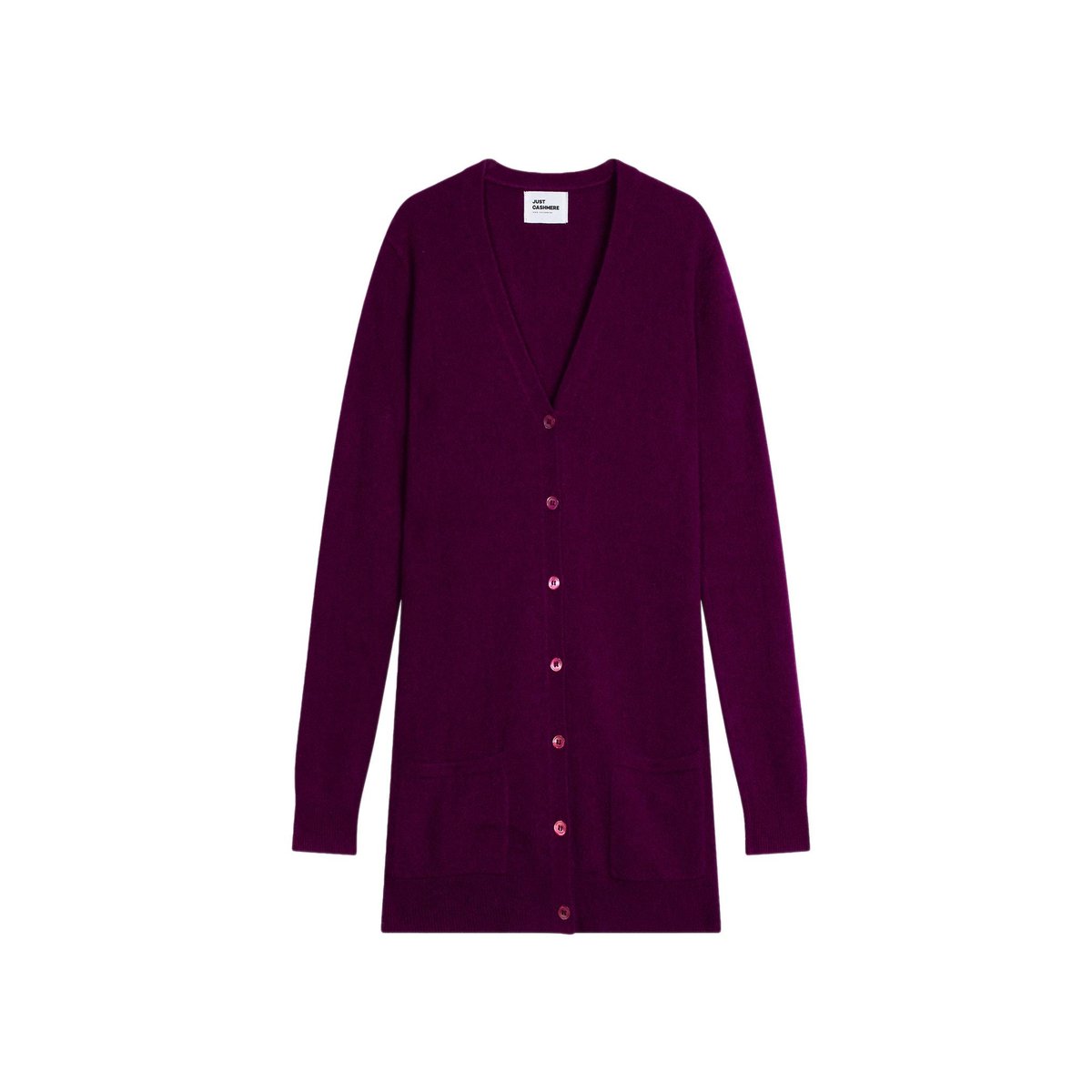 Cardigan Col V Prune Chelsea violet chiné, JUST CASHMERE