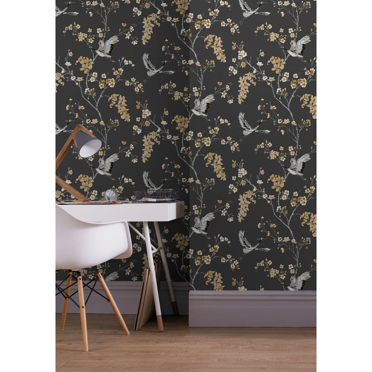 Papier peint foncé Oiseaux Grues ALEXA gris, SUPERFRESCO EASY