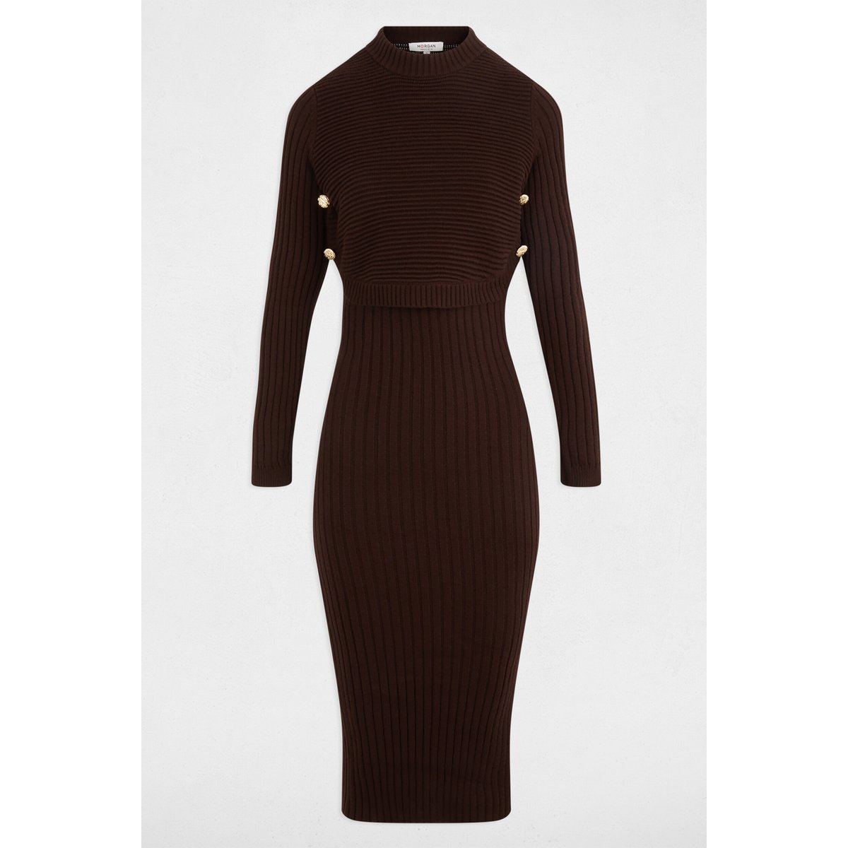 Robe 3/4 cintrée marron foncé, MORGAN