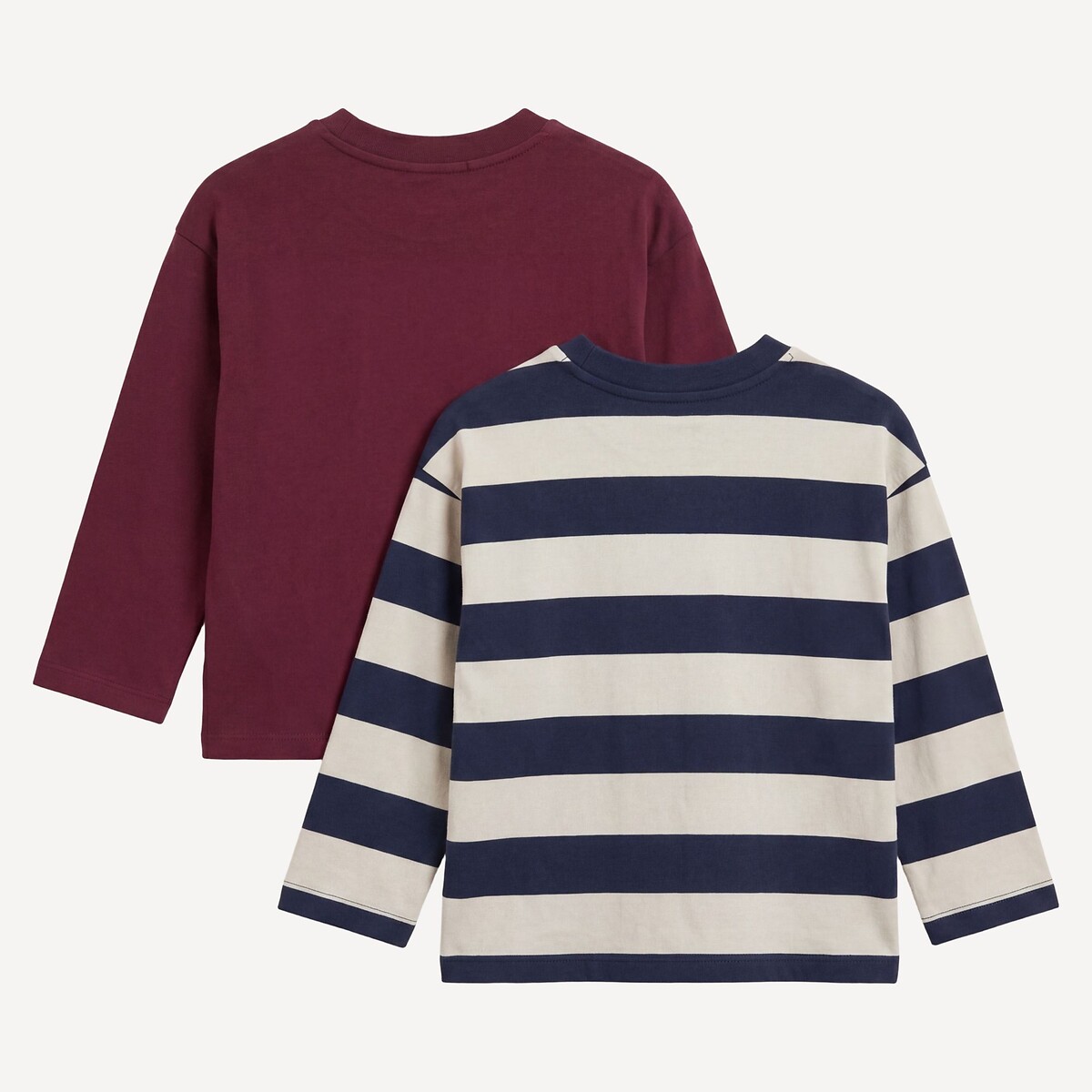 Pack of 2 Printed Long Sleeve T-Shirts striped+burgundy, LA REDOUTE COLLECTIONS