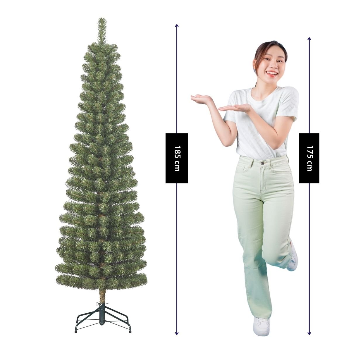 Sapin de Noël artificiel étroit H185 cm CHARLTON vert, BLACK BOX TREES