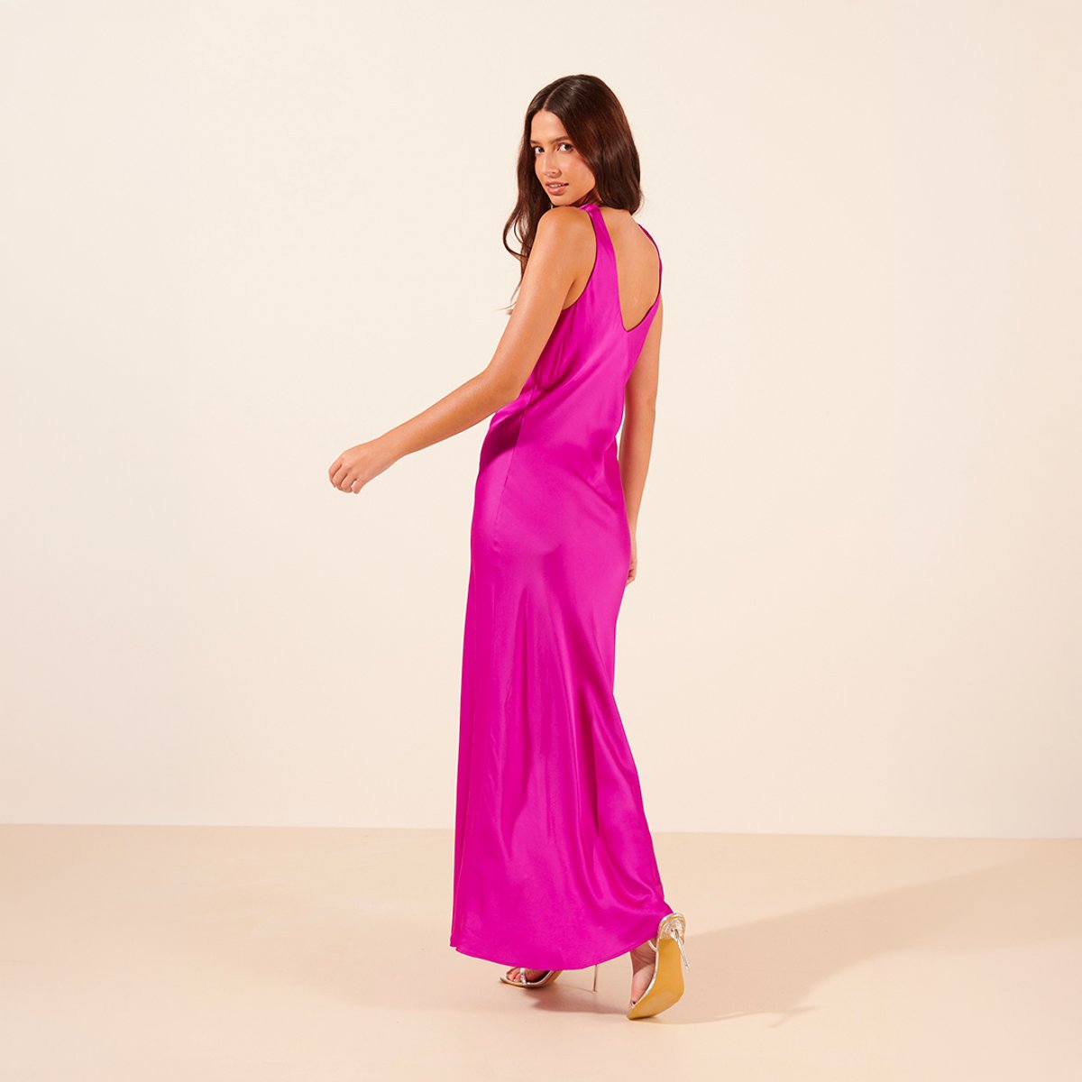 Robe longue satinée GRAMMY rose camélia, BENOA
