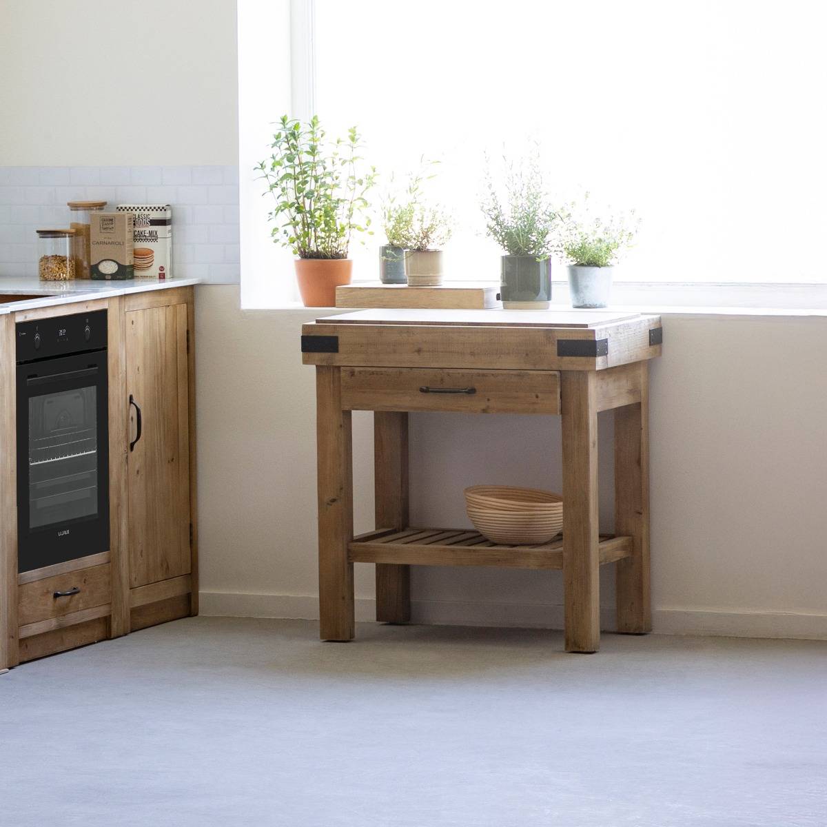 Meuble bas de cuisine en bois recyclé GARANCE bois clair, MADE IN MEUBLES