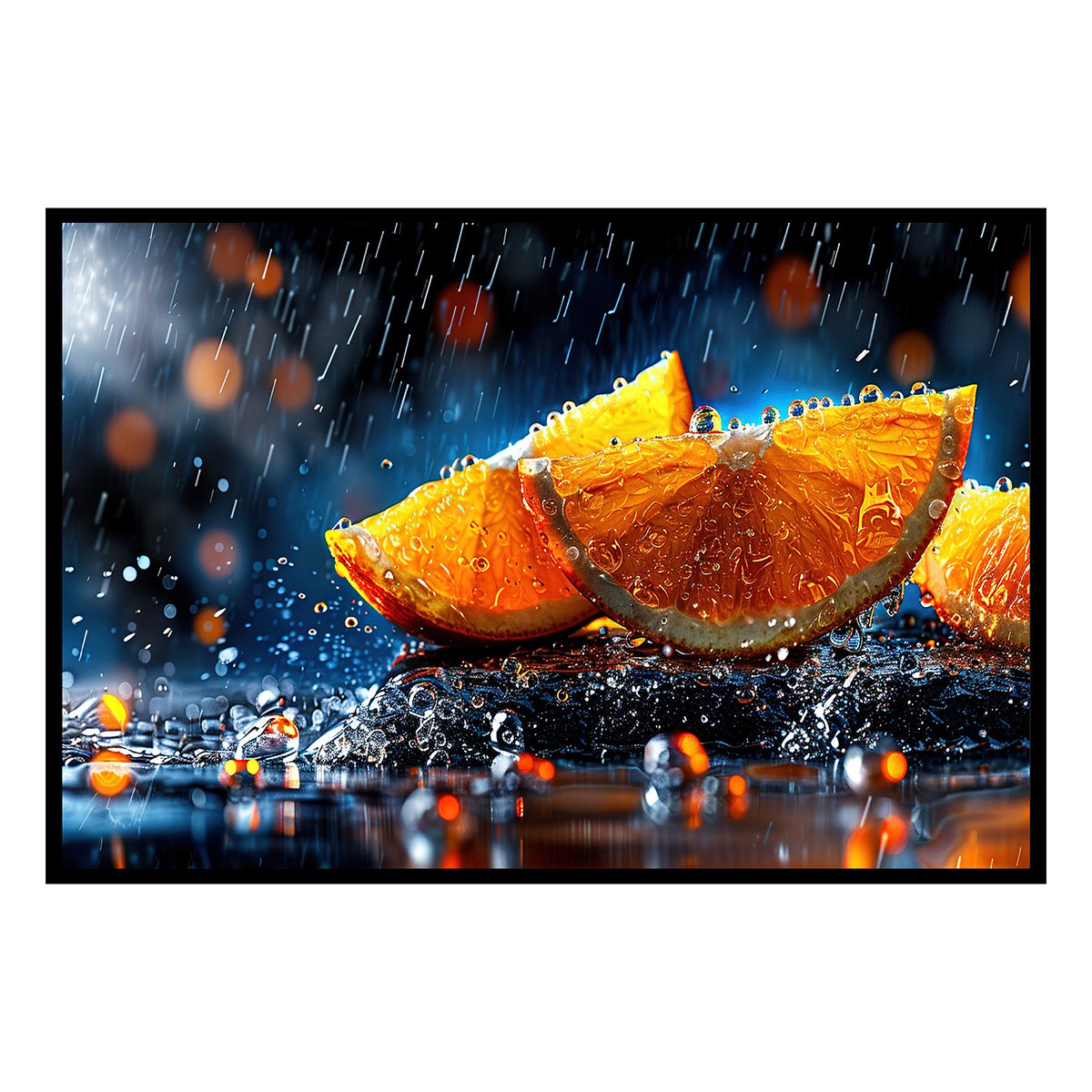 Affiche encadrée oranges sous la pluie affiche + cadre en métal - noir, HEXOA