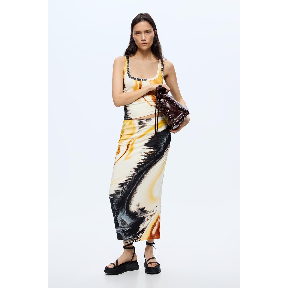 Jupe imprimé knit jaune, DESIGUAL