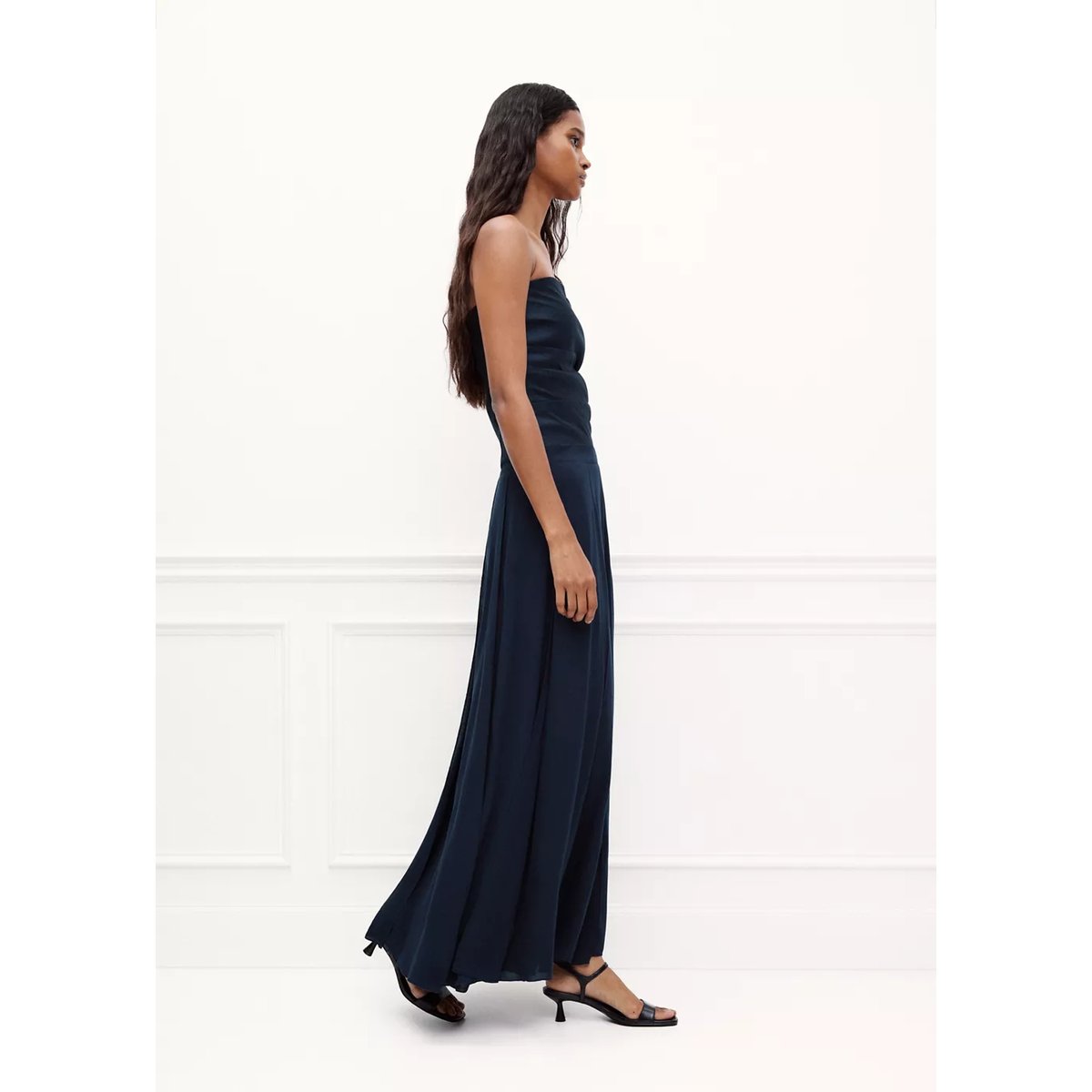 Jupe en mousseline avec coutures bleu marine, MANGO TEEN