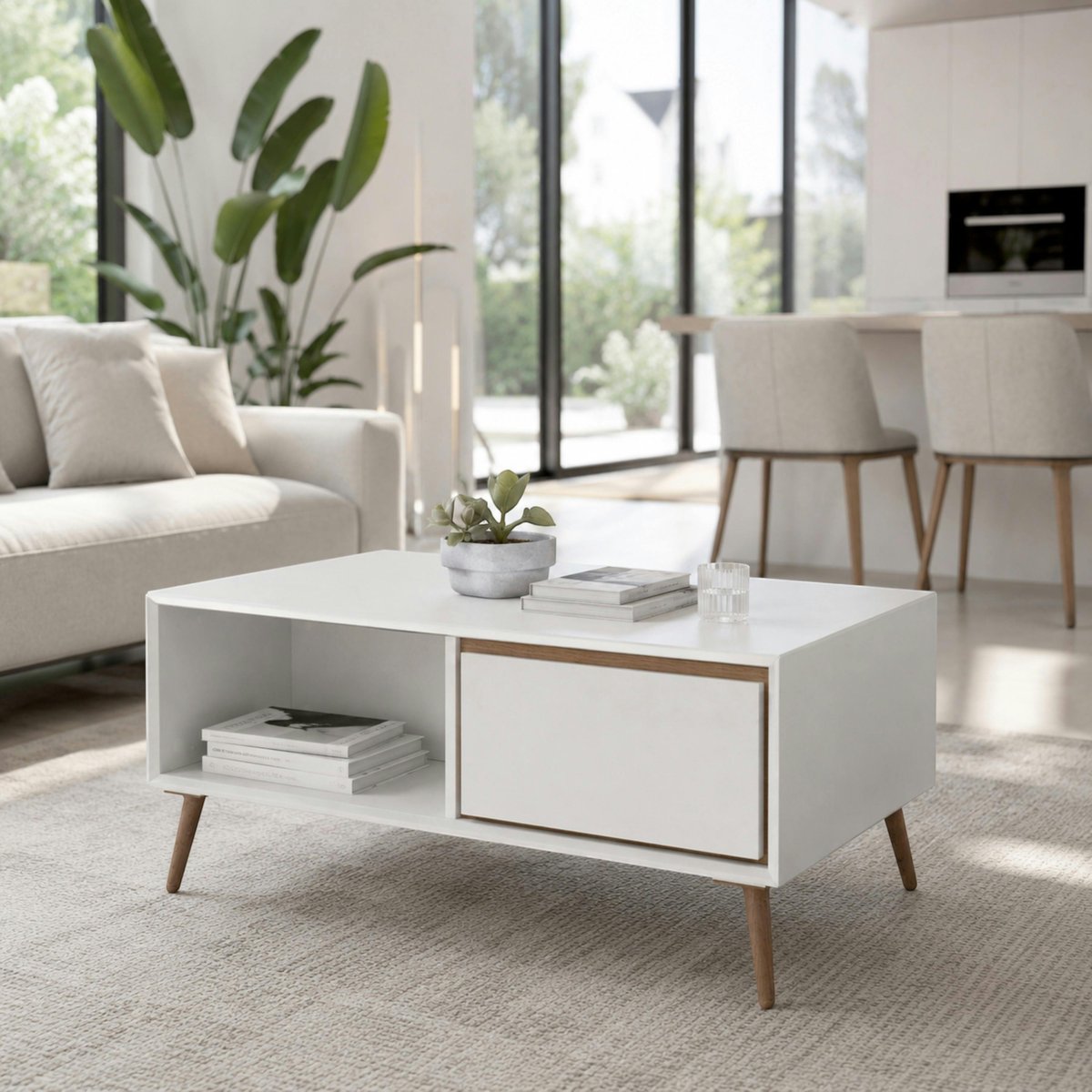 Table basse blanche avec rangement AVIO blanc, PIER IMPORT